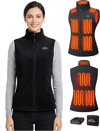 Topdot Fleece Heated Vest Women with 16000mAh 7.4V Battery Ergonomic 10-Zone Heating for Winter Use