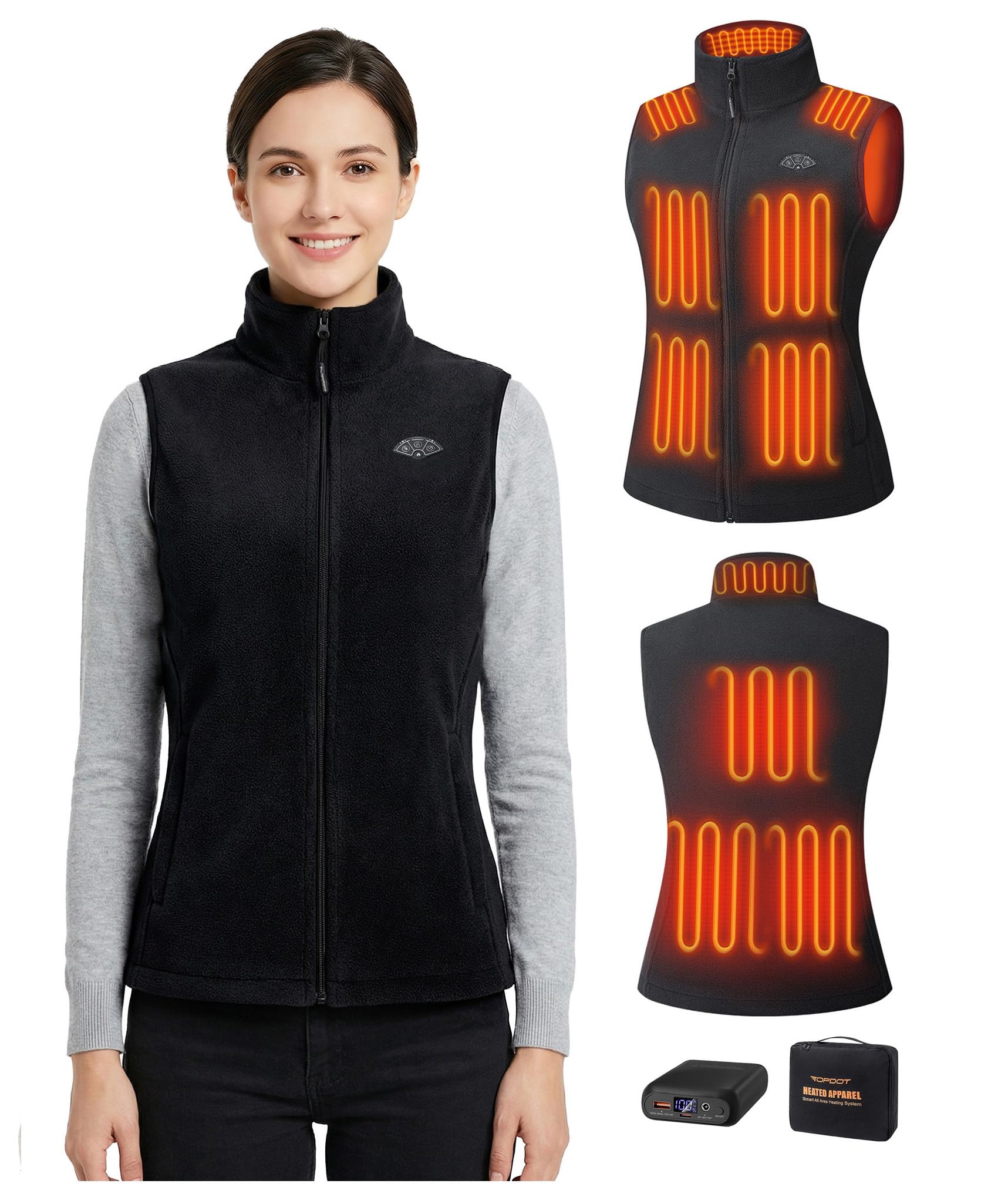 topdot Women's Fleece Heating Vest with Power Bank, 7.4 V, 16000 mAh, 10 Heating Zones, Heated Vest with 3 Temperature Levels, Lightweight Electric Heated Vest for Cycling, Camping and Outdoor Work-picture-17