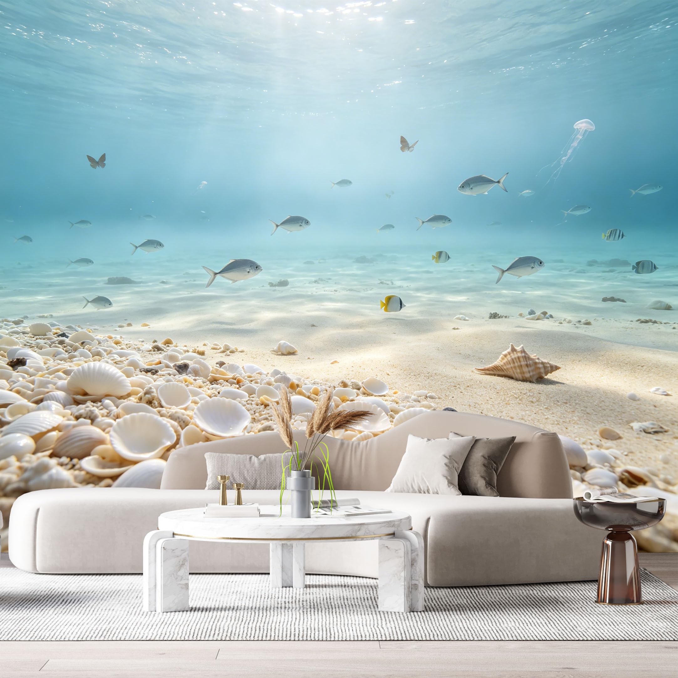 Custom Size Wall Murals Ocean Marine Tropical Fish Seashells Underwater View 3D SelfAdhesiveWall Fabric Removable Wallpaper Wall Decor for Living Room Bedroom Bathroom