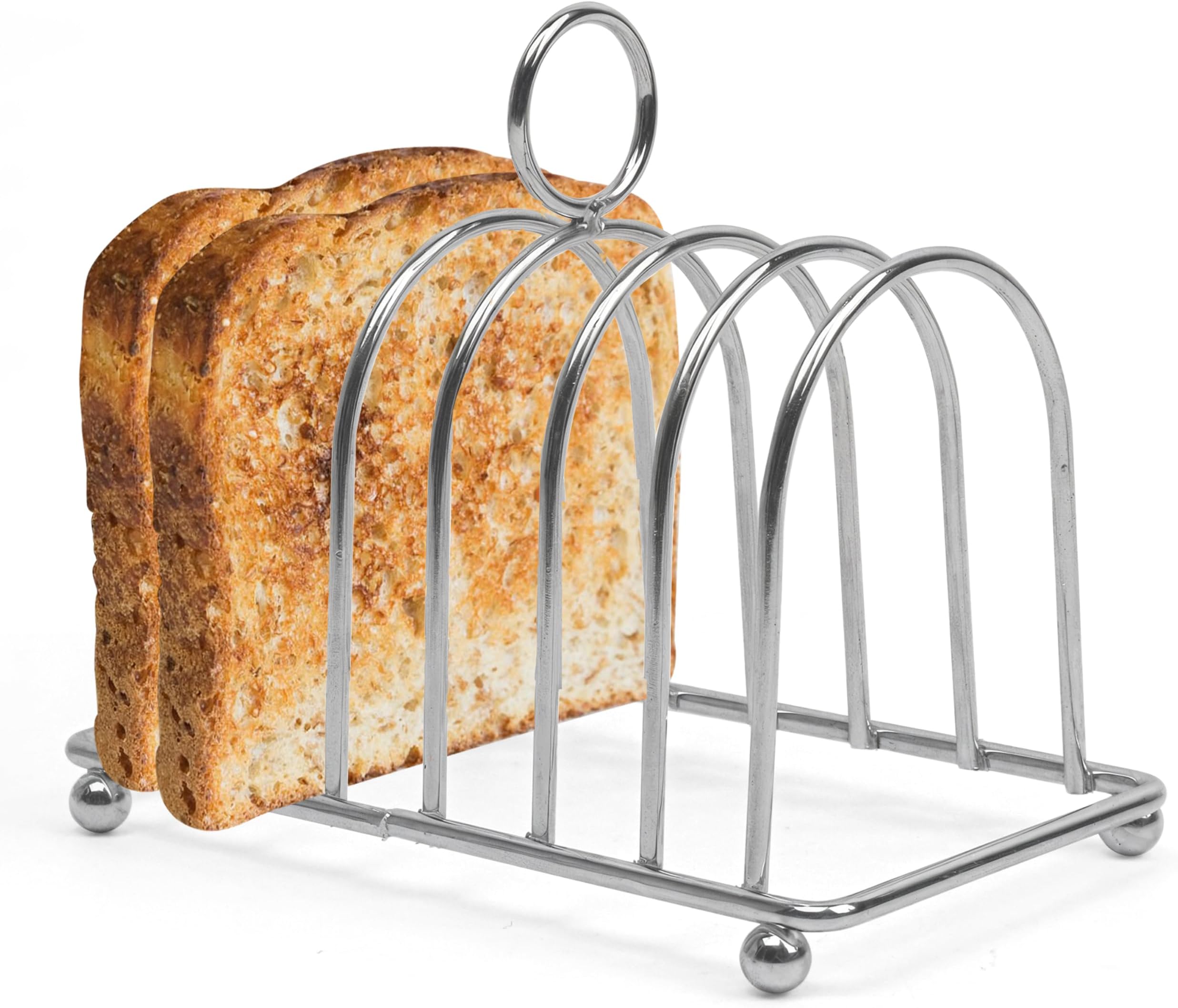 Toast Rack English Style, Toast Holder Rack, 6-Slices, Stainless Steel, Vintage British Bread Loaf Grid Cooling Station with Handle, Display Tray Tool for Kitchen Bakeware, Food Server (1PC)
