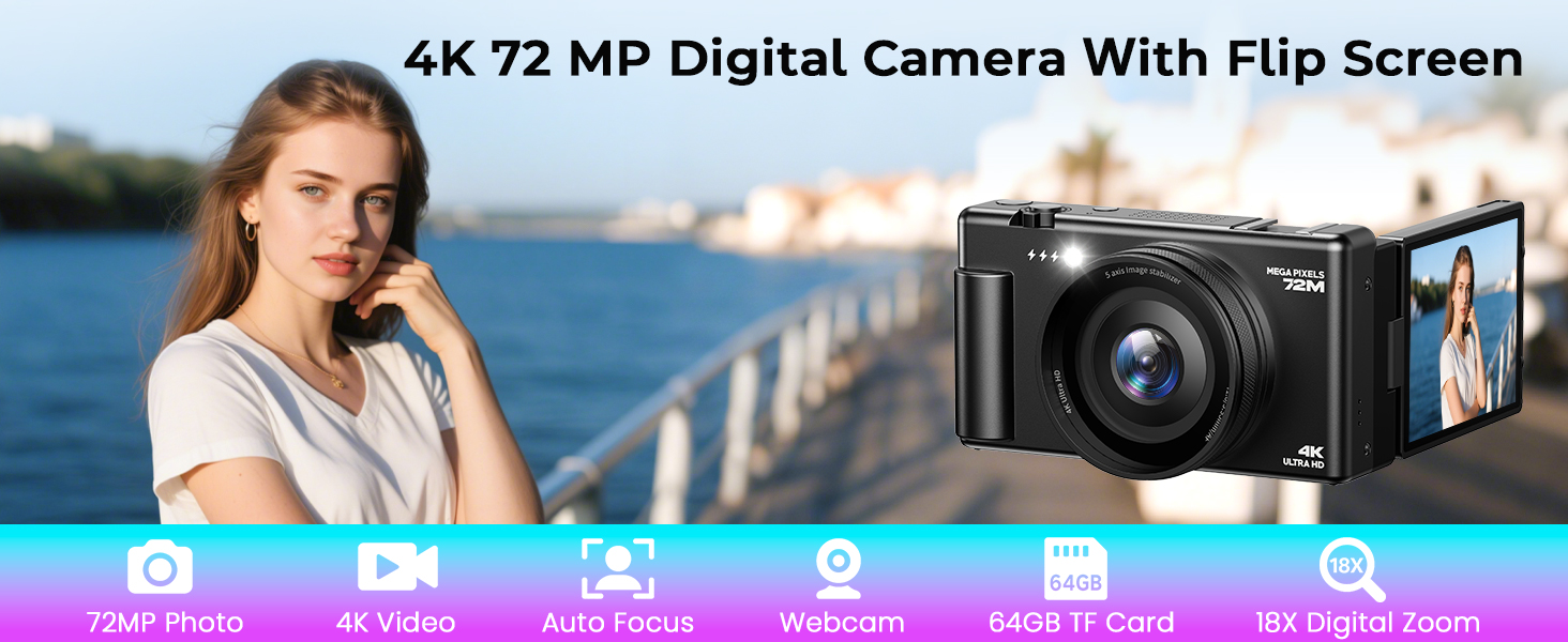 Amazon.com : 4K Digital Camera for Photography, 72MP Autofocus