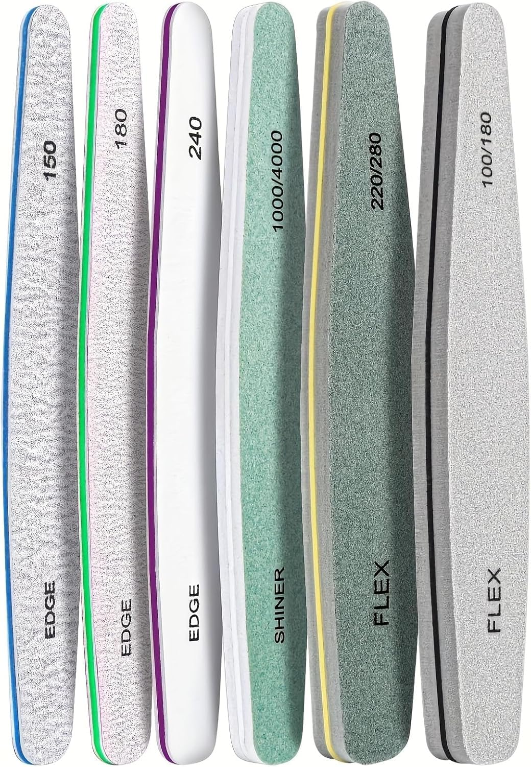 6 Pcs Nail File & Buffer Set - Multi-Grit Kit for Acrylic & Natural Nails (100-4000 Grit) - Soft Gel Files, Buffers & Emery Boards for Home Salon & DIY Use