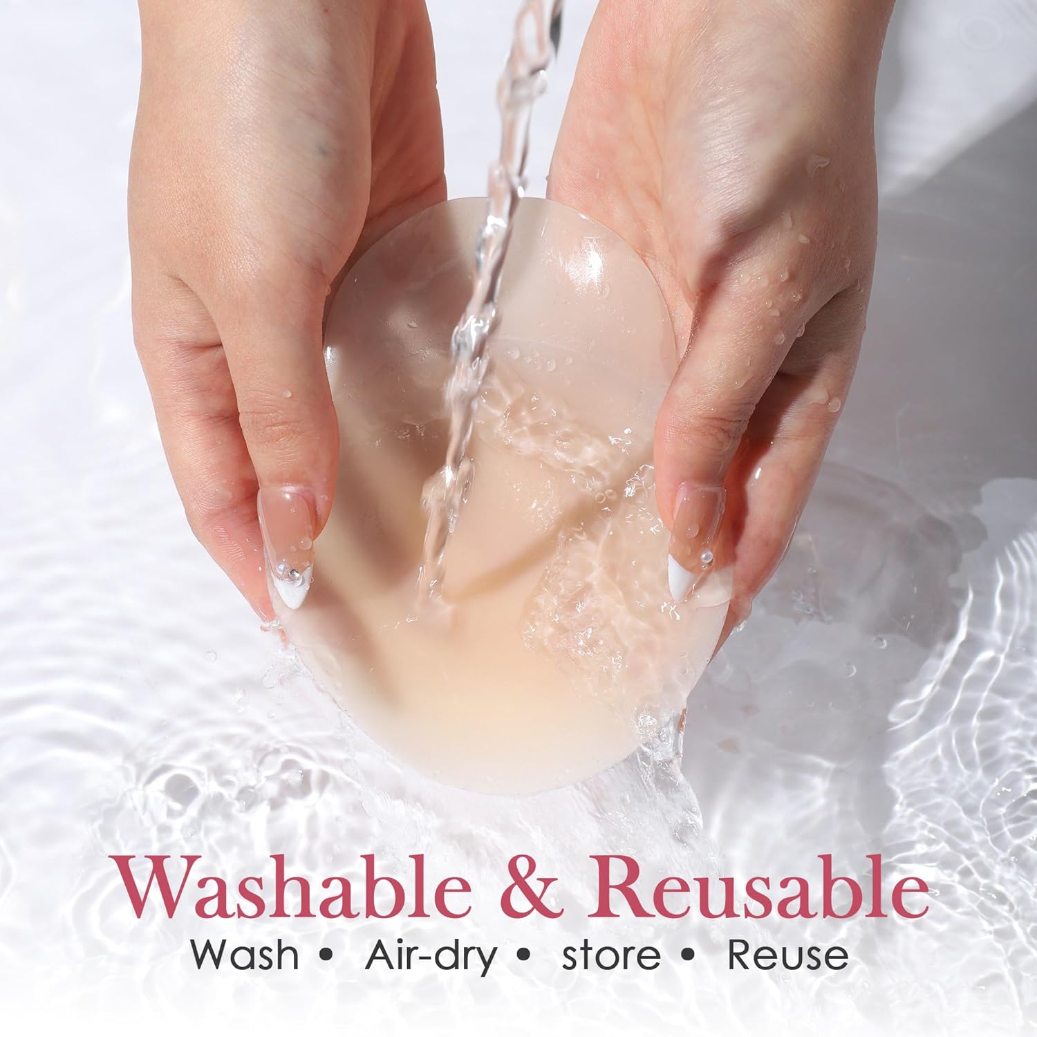 Silicone Nipple Covers with Lift – Adhesive Push Up Bra for Women, Reusable & Washable Sticky Breast Lift Pasties, Strapless Invisible Backless Bra, Beige + Travel Case & Hair Tie Gift - Image 5