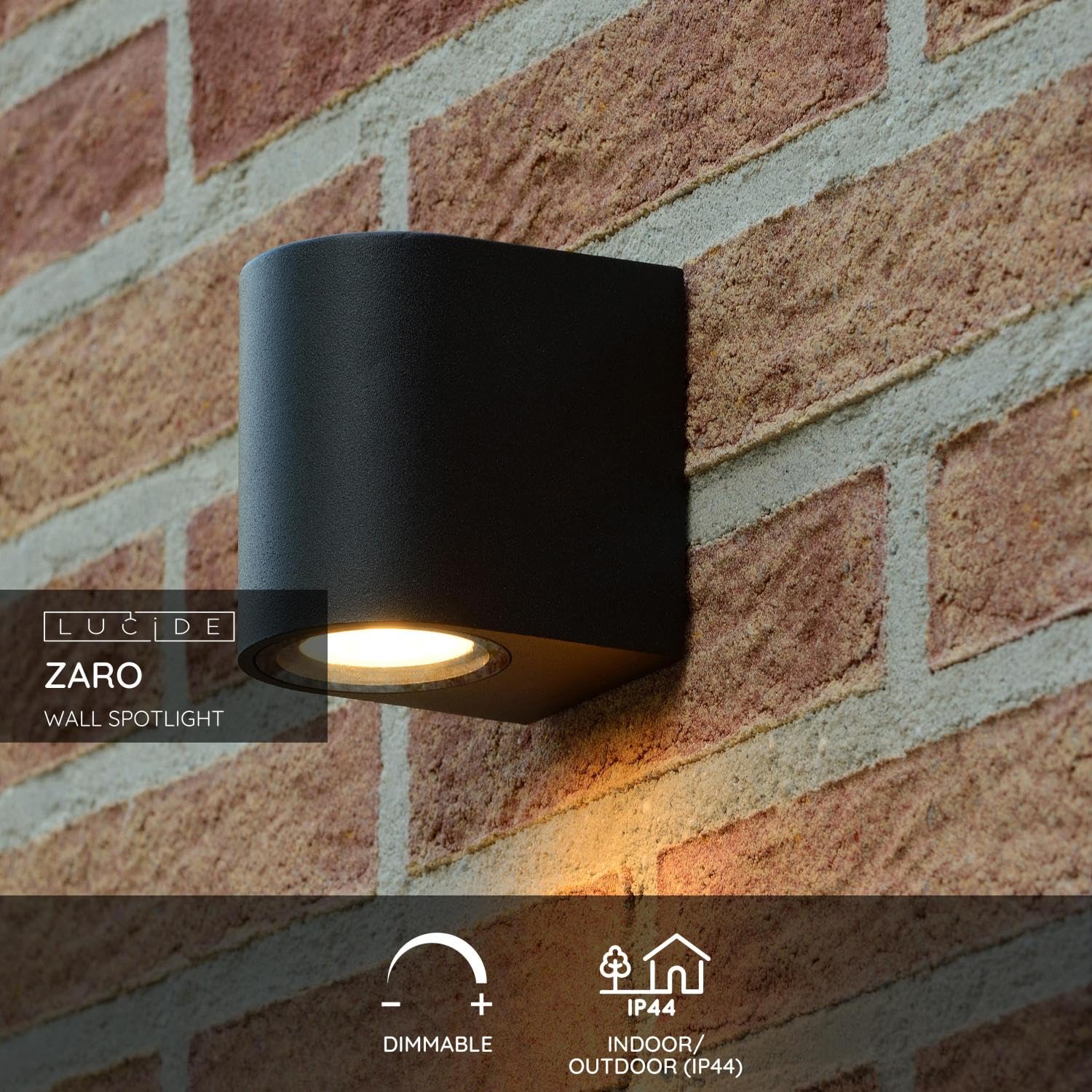 LUCIDE ZARO - Wall Spotlight/Wall Light Indoor/Outdoor - 1xGU10 - IP44 - Black - Image 3