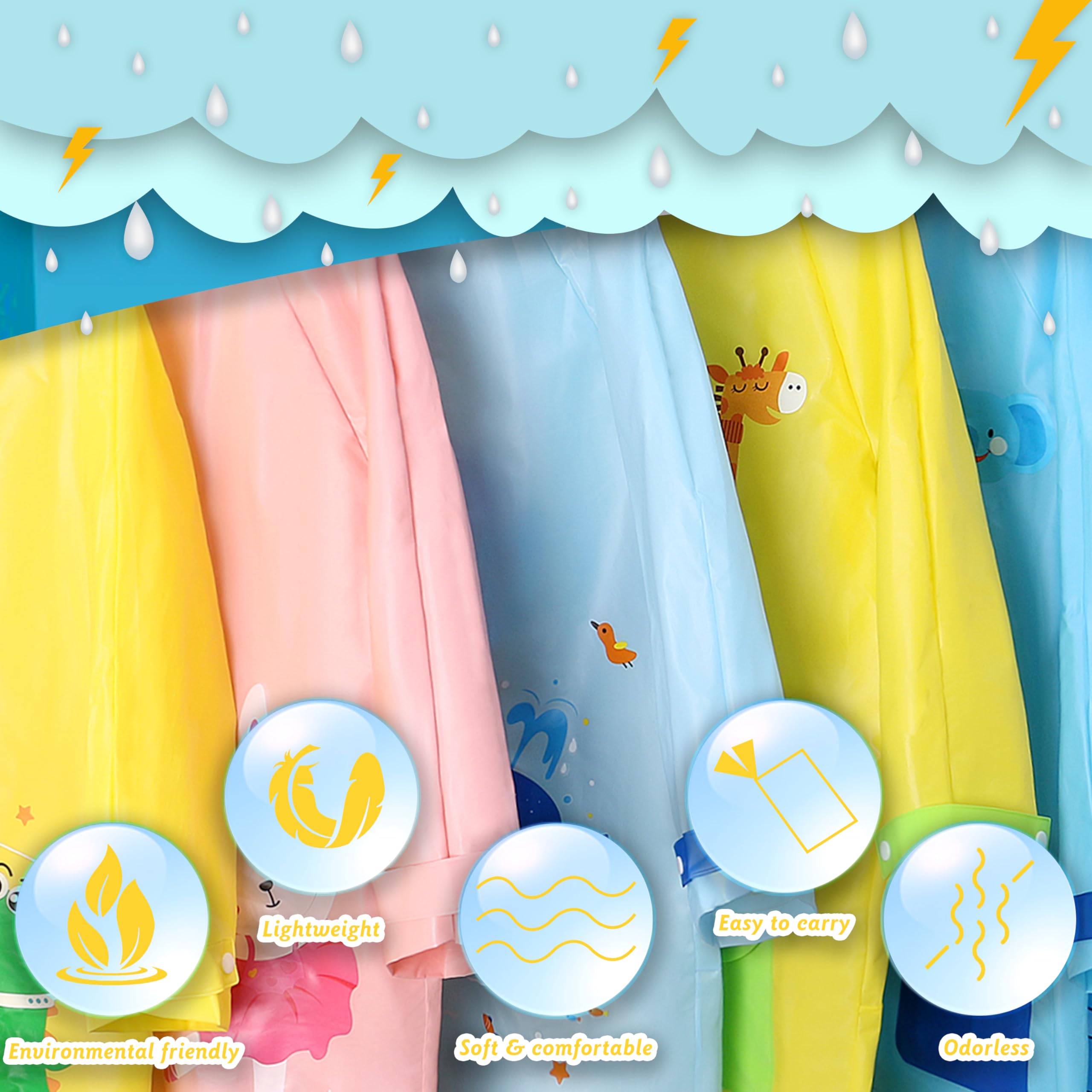 Chubasquero Ligero Niños Niñas, Impermeable EVA Poncho de Lluvia Reutilizable con Funda para Mochila de Dibujos Animados, Deportivo, Unisex, 1-12 Años, S M L XL