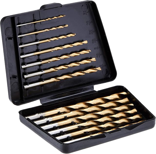Amazon Basics High Speed Steel Drill Bit Set - Titanium Finish, 13-Piece