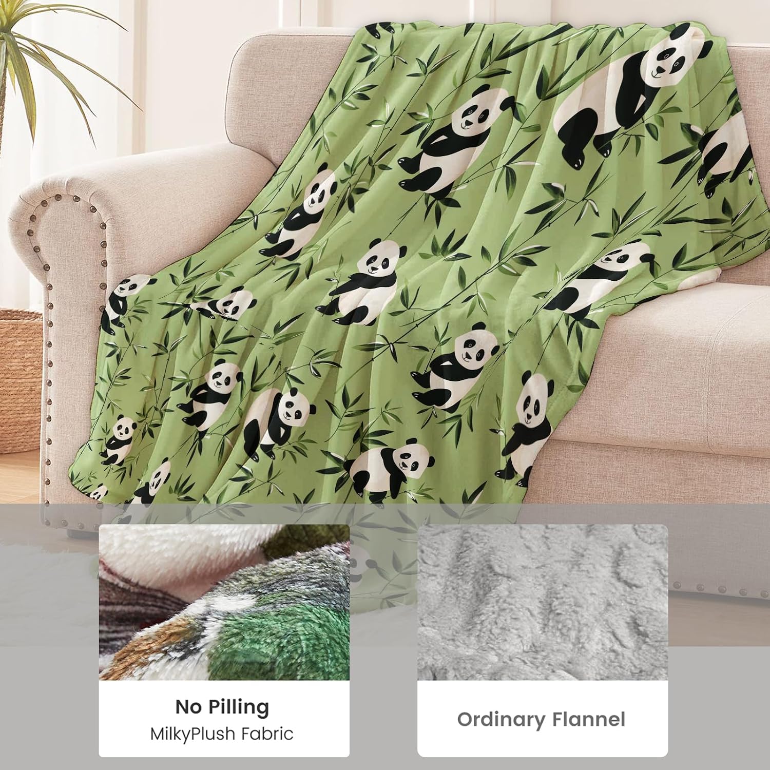 Panda Blanket for Kids Adults, Soft Lightweight Panda Throw Blanket, 50x60 inches, Green