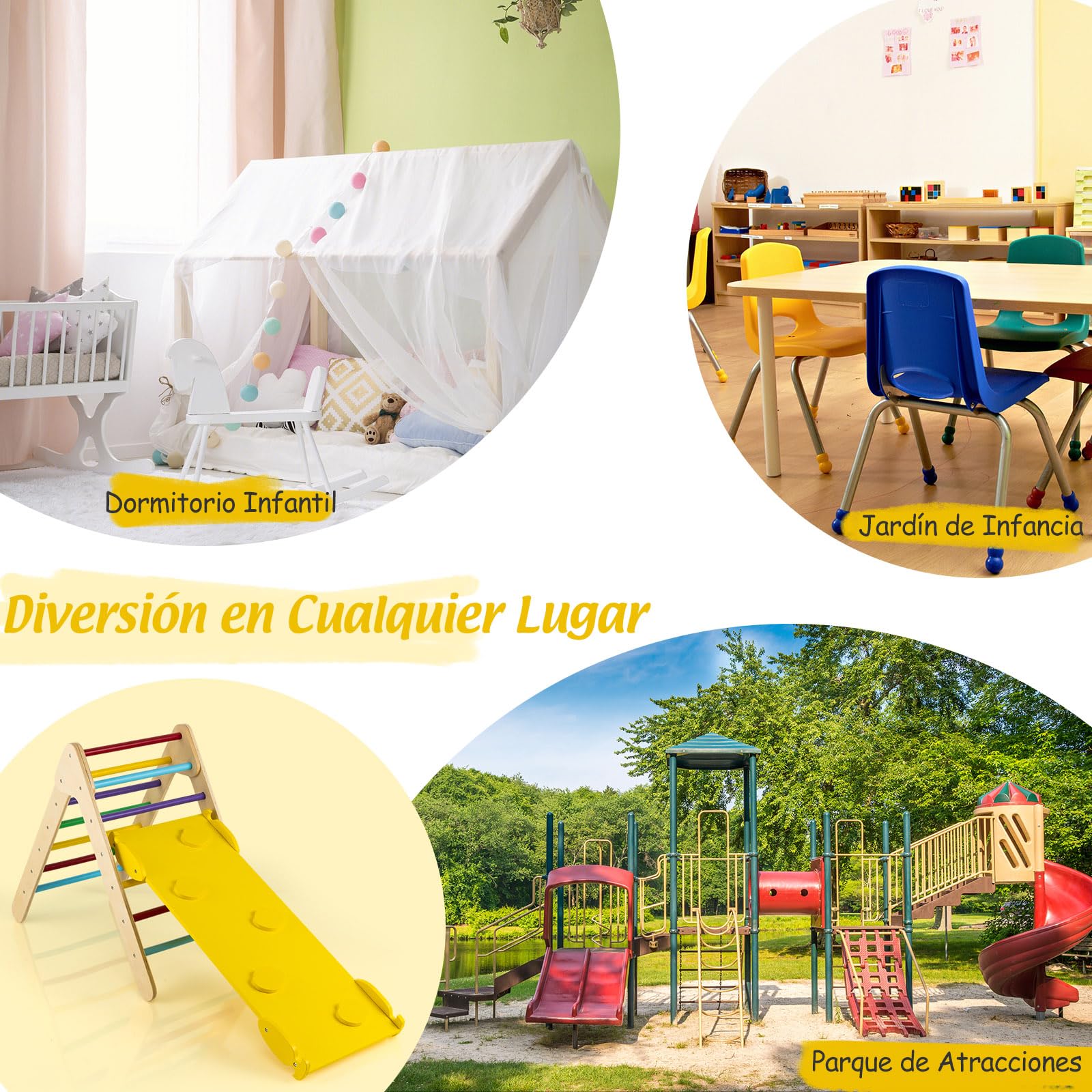 GOPLUS Triángulo de Escalada con Rampa Reversible, Juguete de Escalada para Niños de Madera 2 en 1, Juguete para Escalar y Deslizarse, Parque Infantil para Guardería, Carga 50 KG (Multicolor)