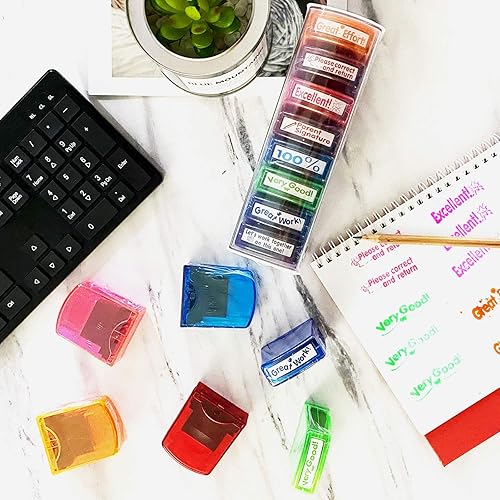 Miniatura 6 de Sellos para profesores para el aula de calificación, juego de sellos autoentintables para profesores con 8 piezas