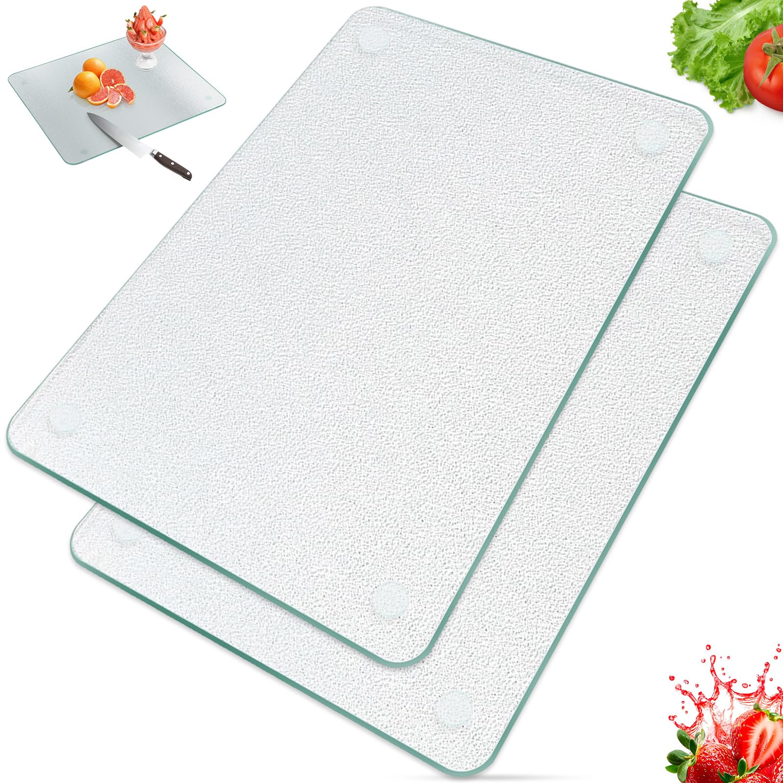 2 Stück Glasschneidebrett, 30 x 20 cm Gehärtetem Schneidebrett, Schneidebrett Glas mit rutschfesten Silikonfüßen, hitzebeständiges Glasbrett ist perfekt für die Küche