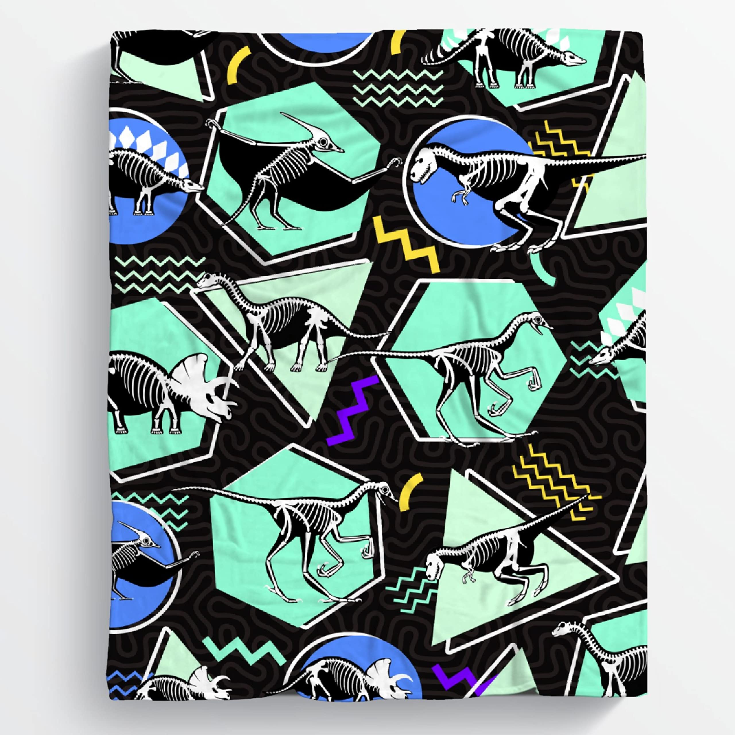 80s Vintage Animal Retro Neon Dinosaurs Skeletons Blanket Gifts for Boys Girls,Dinosaur Decor Plush Soft Lightweight Flannel Fleece Throw Blankets Dino Sheet for Kids Lap Chair Bed 50x40In