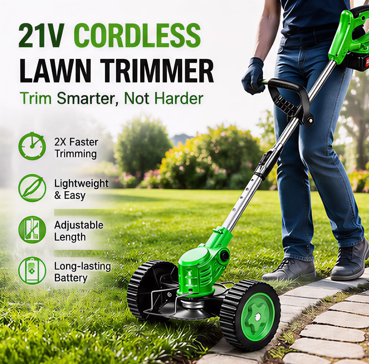 Cordless Weed Wacker Electric Weed Wacker Battery Powered with 21V Battery Operated Grass Trimmer 3 in 1 Weed Trimmer Grass Cutter Brush Cutter for Lawn Garden Pruning