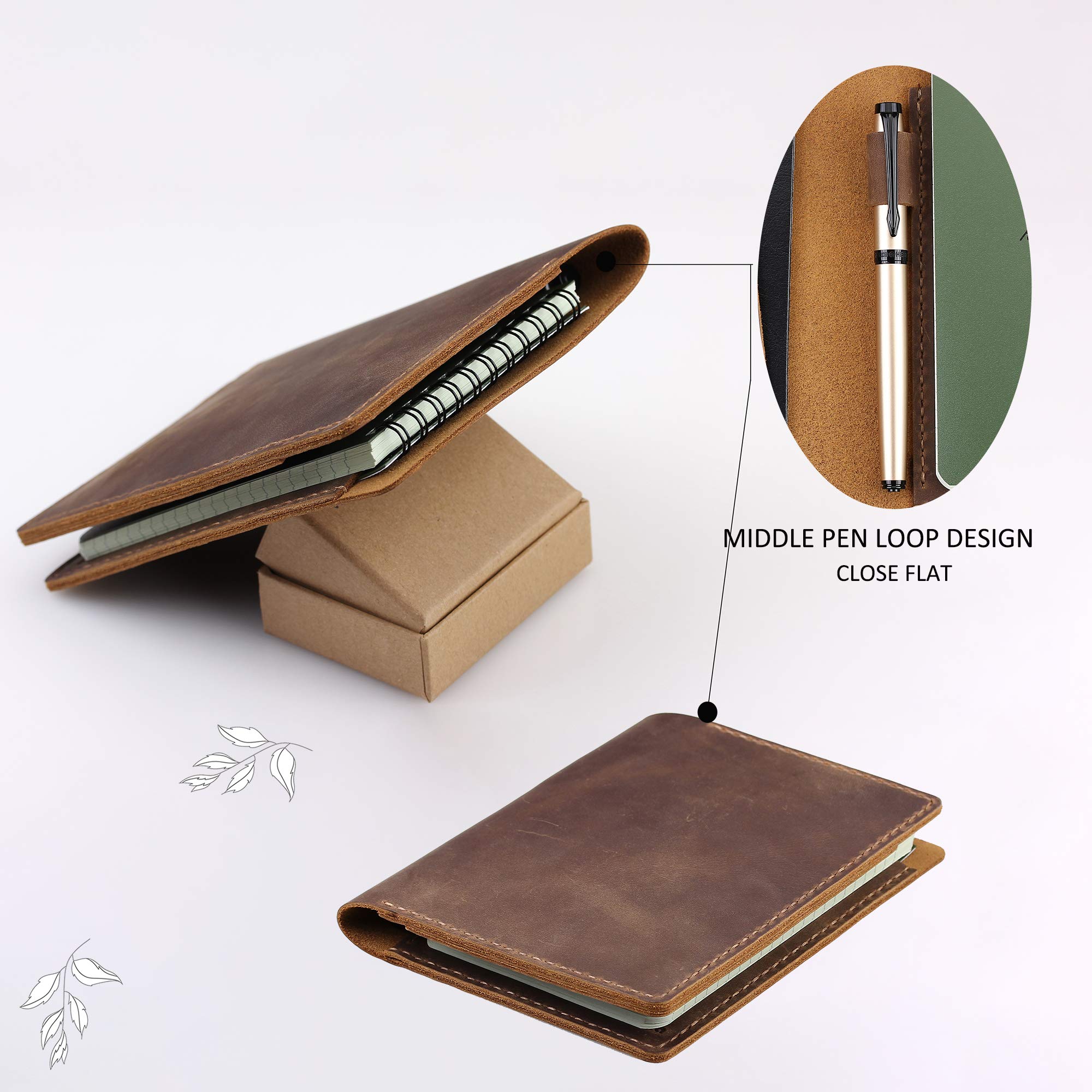 Skórzany pokrowiec kompatybilny z mini notebookami Rite in the Rain & Rocketbook, okładka na notebooka ze spiralą górną, skórzana okładka na notatnik kieszonkowy 10 cm x 15 cm z uchwytem na