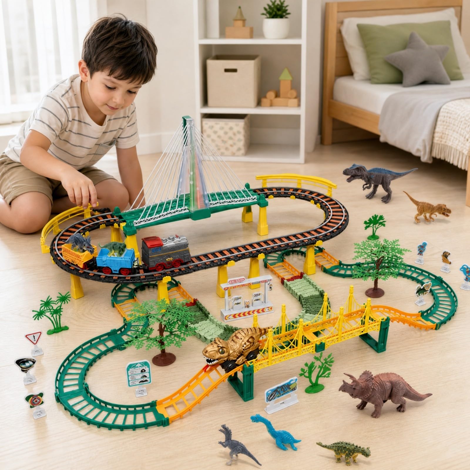 Gioclo Ferroviario con Dinosauro Elettrico Senza Schermo Set di Costruzioni con Binari e Dinosauri Sicuro Ferrovia Gioclo 177 Pezzi, con Cacciavite