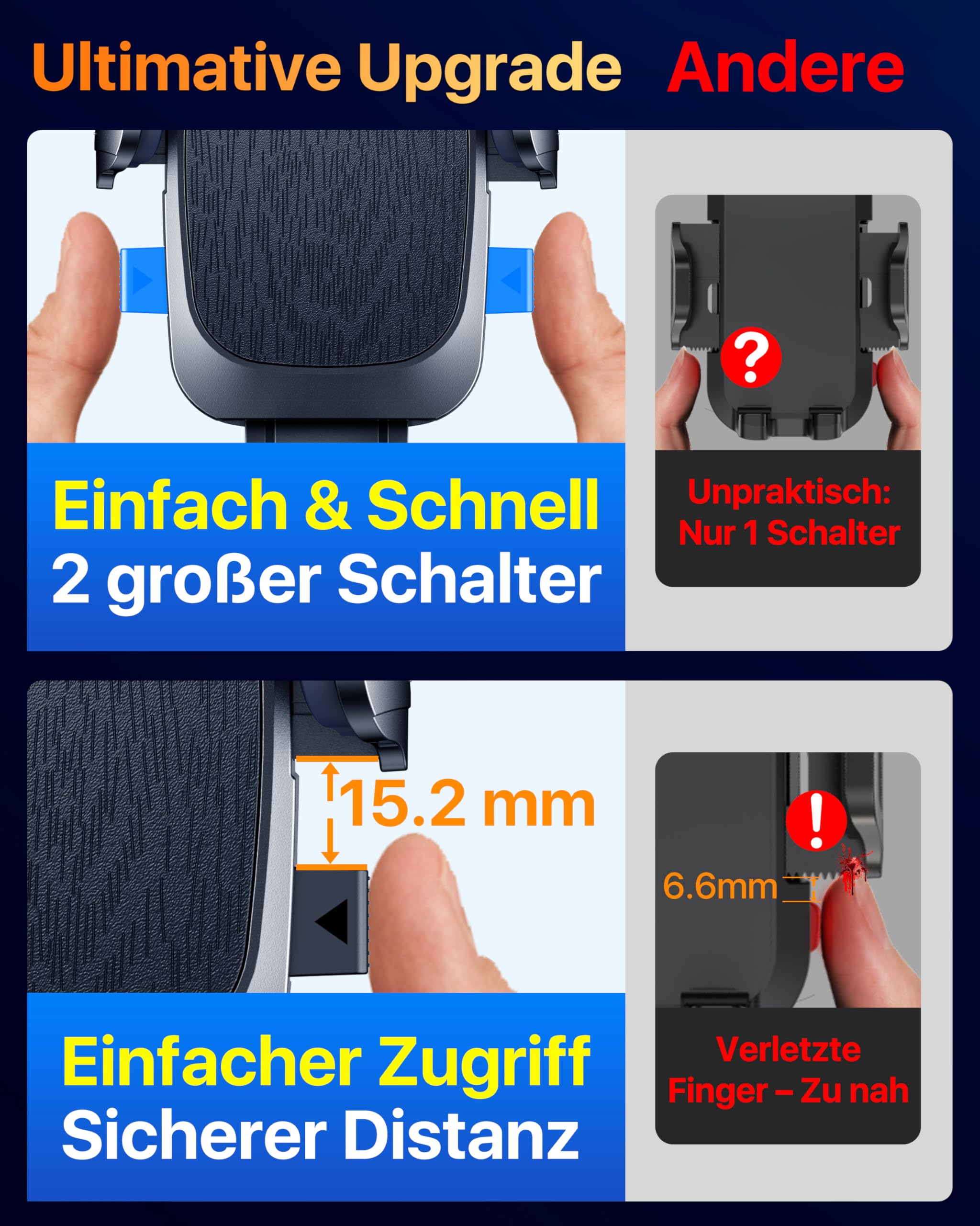 [2026 Militär-Klasse] YRU Handyhalterung Auto Handy Halterung Auto [Stärkst Saugnapf & Clip] Universal Auto Handyhalterung Armaturenbrett Scheibe Lüftung für iPhone 17 Pro 16 Samsung S25 ultra Schwarz