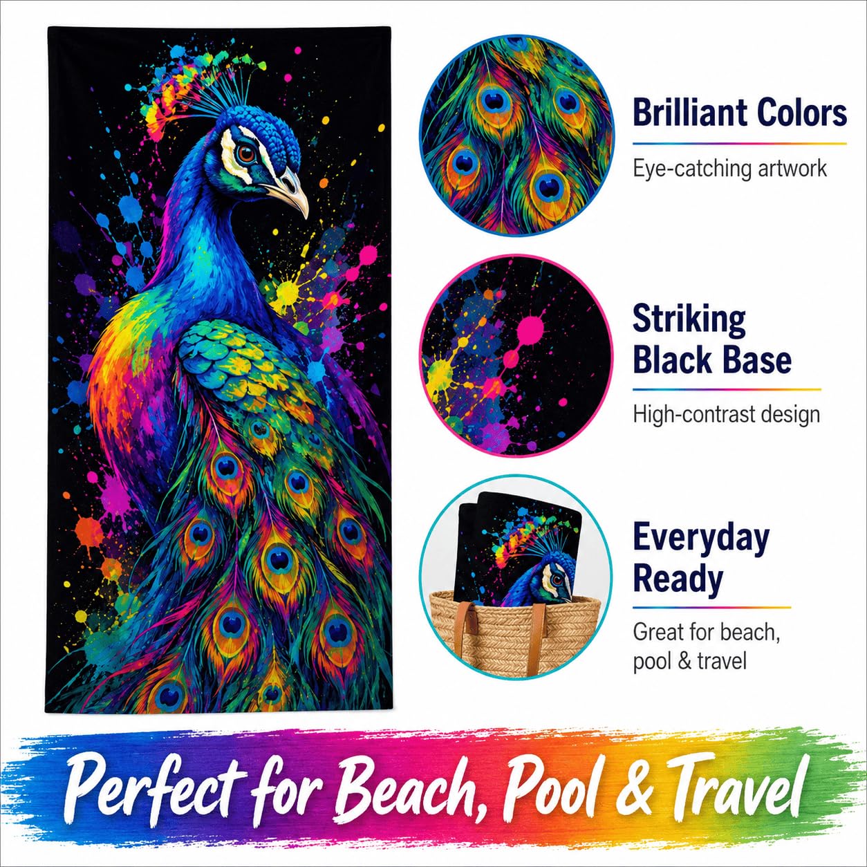 Serviette de Plage Paon Coloré Microfibre Rapide 200x200 cm
