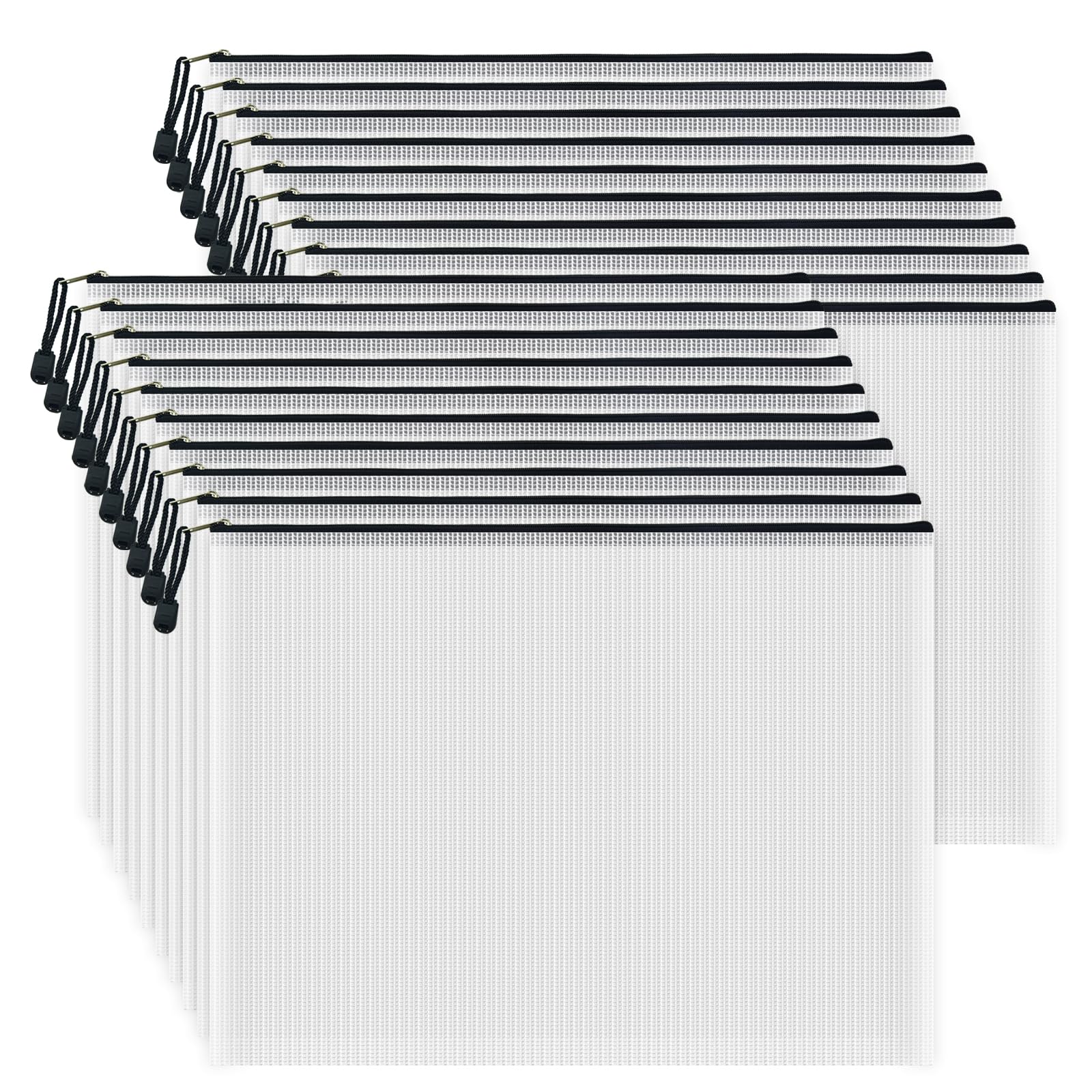 AUSTARK 20pcs Mesh Zipper Pouch Bags, Multipurpose Waterproof Organization Storage Bag for Office School Home Travel (A3 Size 16.9''x12'', White and