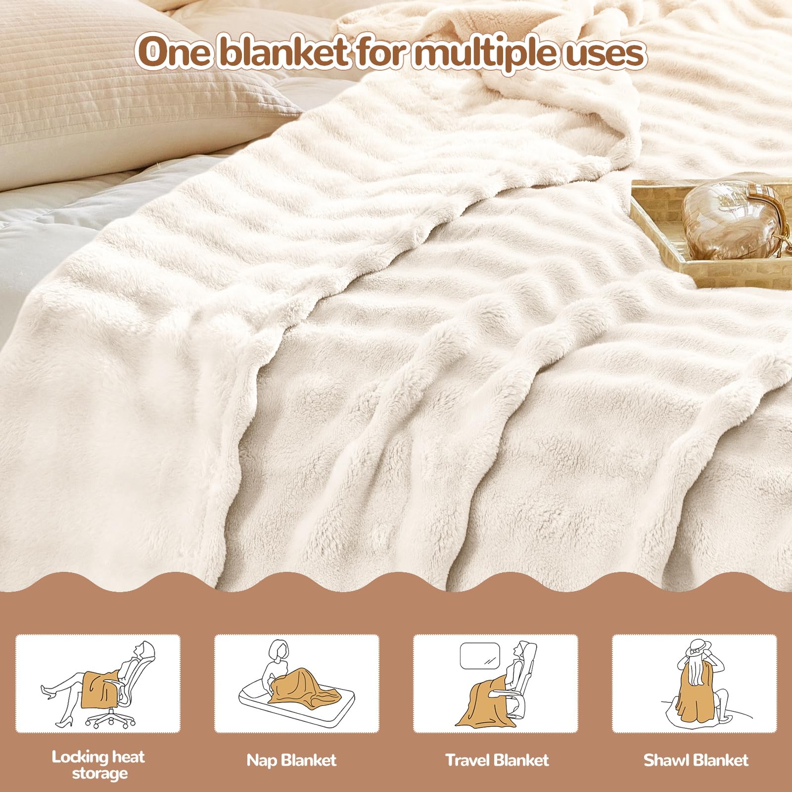 Coperta Pelliccia Coniglio Finta, Morbida Bolla Reversibile in Peluche Caldo Pile Soffice Coperta Per L'inverno Per Camera Letto, Divano, Bambini, Campeggio (Bianco,200 * 220cm)