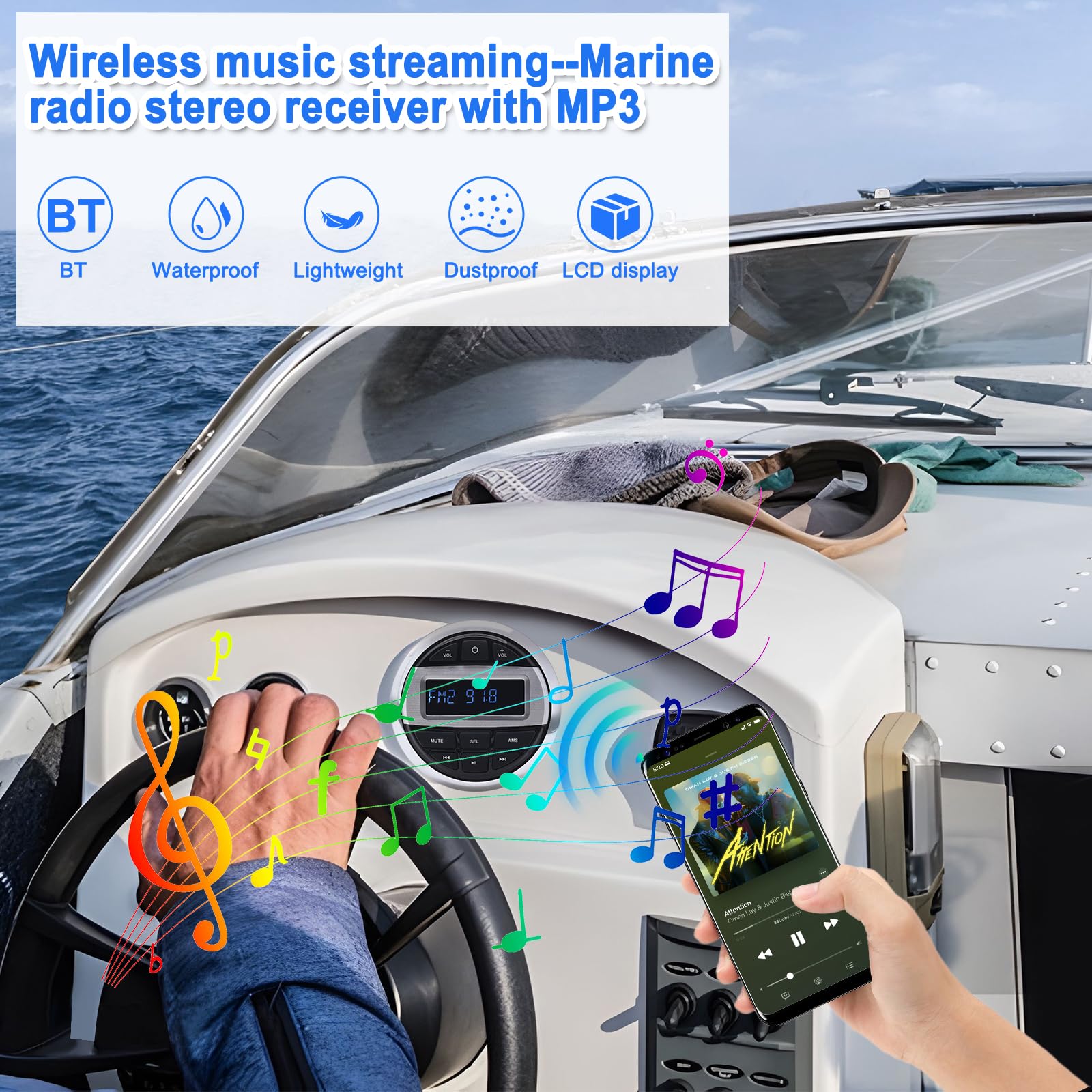 Geloo Marine Radio Stereo Lettore MP3, Barca Marina FM/Am Radio Ricevitore Impermeabile per Marine Yacht, Stereo Barche Camper LKW SUV