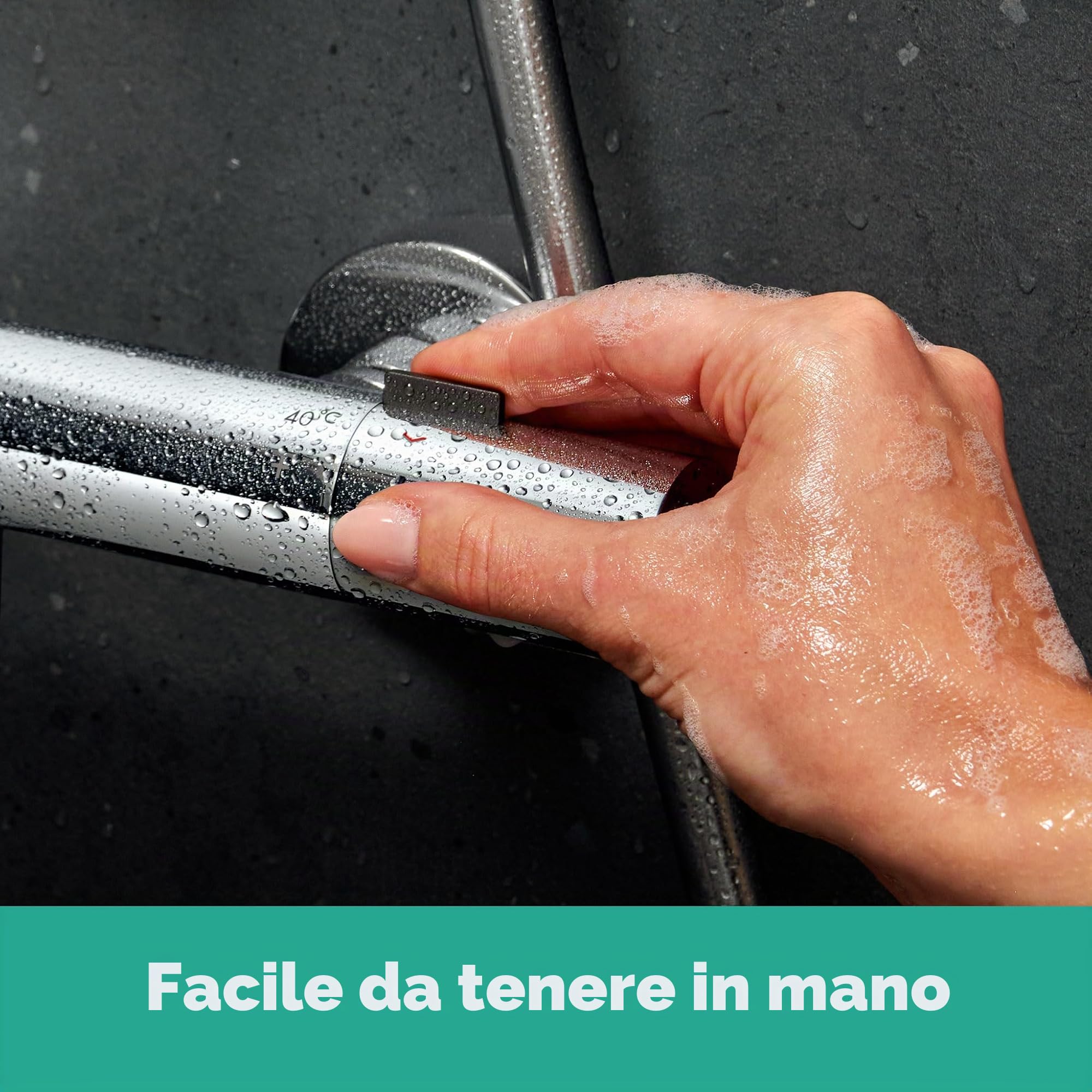 hansgrohe Ecostat Fine - Miscelatore termostatico per doccia esterno con EcoStop+, Rubinetto termostatico con blocco di sicurezza (SafetyStop) a 40° C, Termostato per doccia, 1 utenza, cromo, 13324000