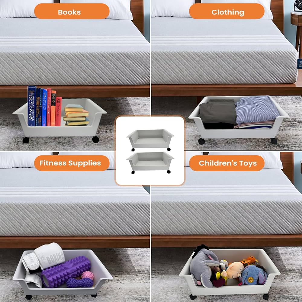 Amazon.co.jp: ベッド下収納 幅15.5インチ キャスター付き ベッド下
