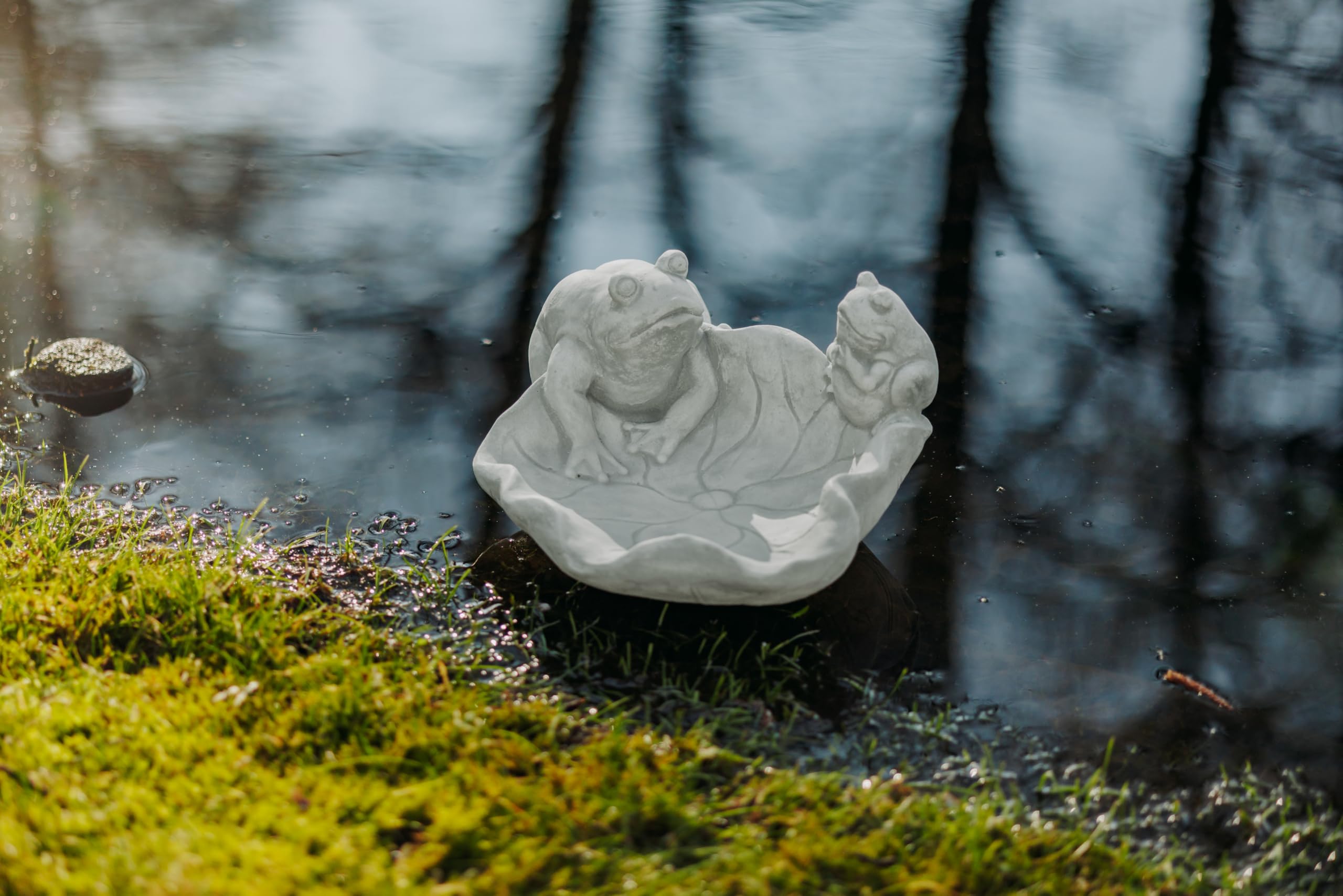gartendekoparadies.de Decorazione da giardino Abbeveratoio per uccelli con rane, 16 x 30 x 29 cm, 8 kg, grigio, 0,5 l, in gres resistente al gelo per esterni
