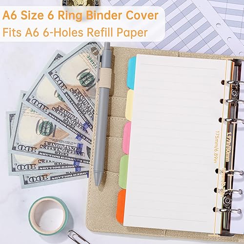 Vista 77 de Antner - Archivador de piel sintética con 6 anillos, para papel de tamaño A6, agenda personal con hojas sueltas y cubierta con cierre magnético