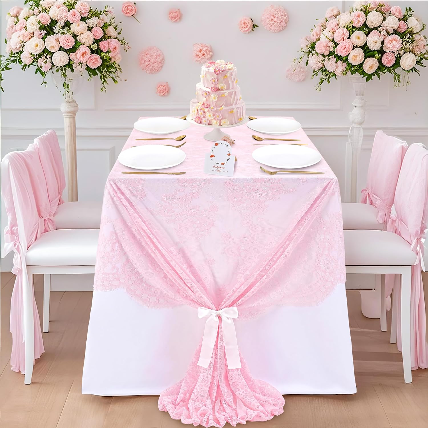 B-COOL 5 Pieces Vintage Lace Tablecloth Rectangle 60x120 Inches Long Pink Embroidered Table Cloths for Rustic Wedding Parties Decor