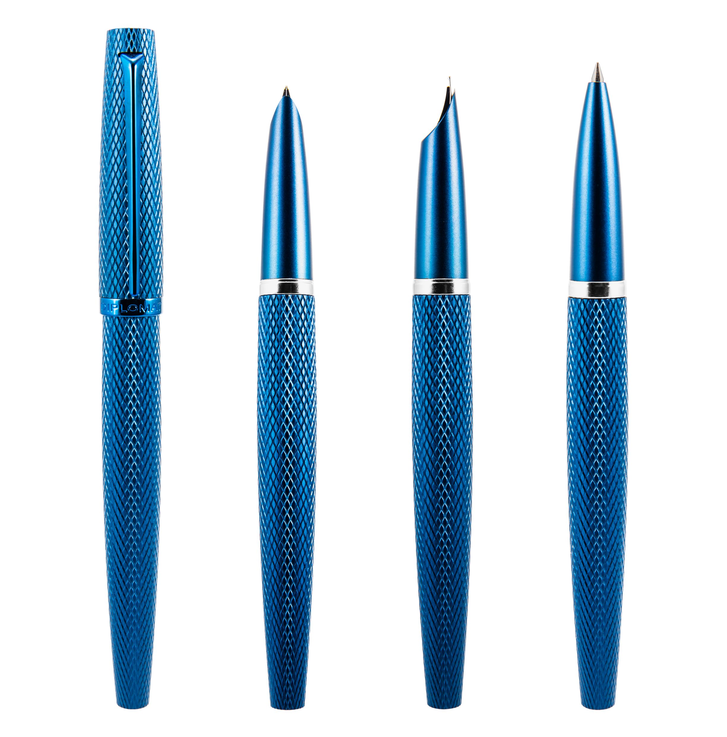 DIPLOMAT - Plume Viper - Stylo Plume Bleu Guilloche - Corps en Aluminium - Résistant et Élégant - Garantie 5 Ans