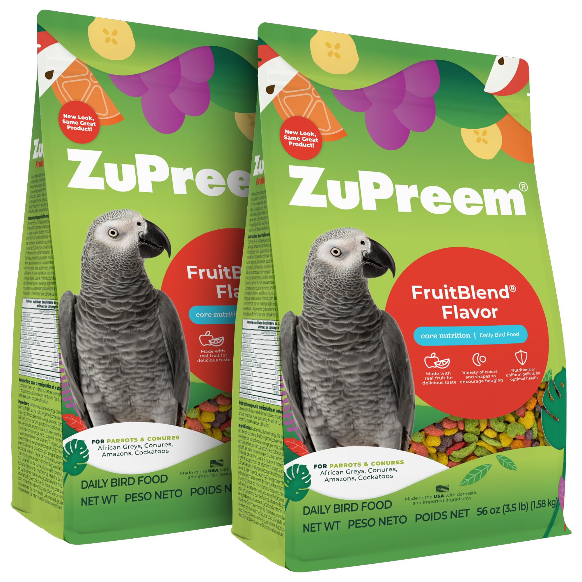 ZuPreemFruitBlend Flavor Pellets Bird Food for Parrots and Conures, 3.5 lb (Pack of 2) - Daily Blend Made in USA for Caiques, African Greys, Senegals, Amazons, Eclectus, Small Cockatoos