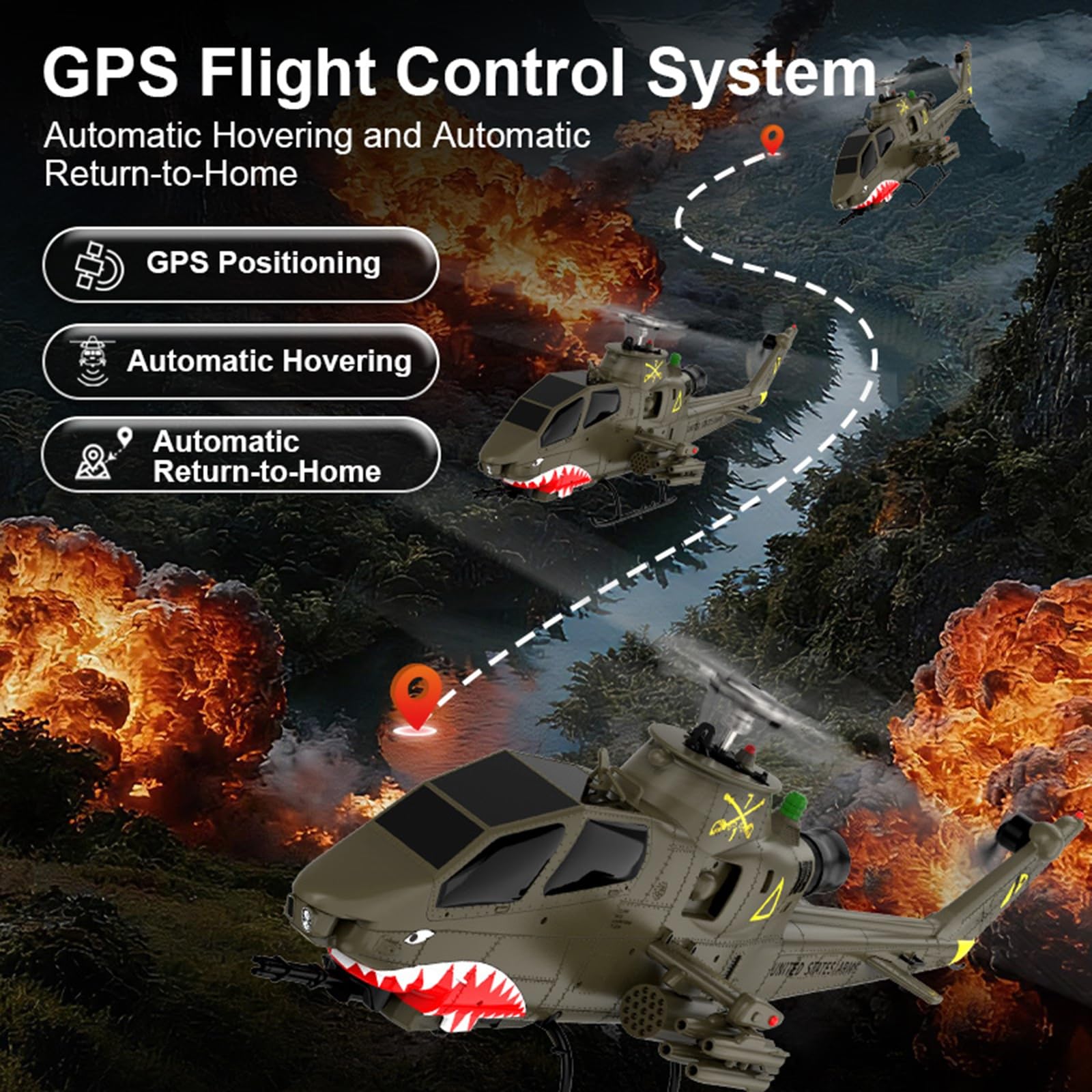 Elicottero radiocomandato elettrico brushless Flying Wolf GPS con volo di oltre 15 minuti doppia batteria custodia per il trasporto adatto ad adulti e principianti(White)