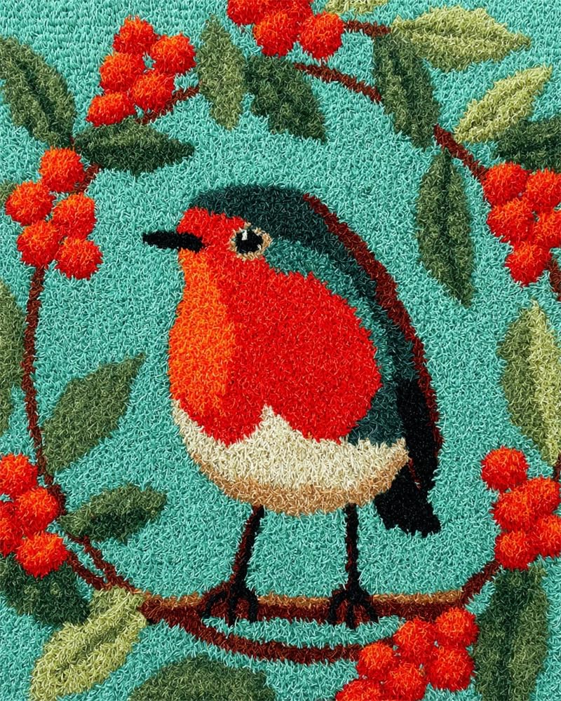 FWRTYCB Latch Hook Rug Kit Christmas Robin Bird Wreath