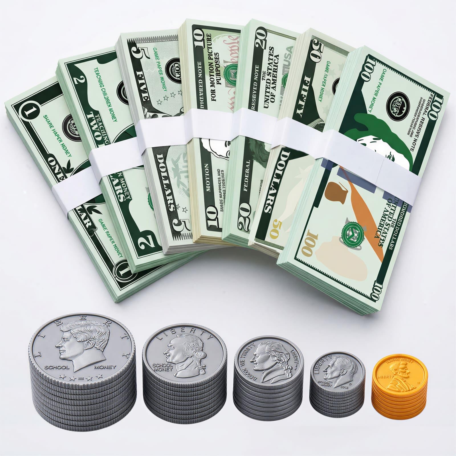 600 Pcs Fake Money for Kids - Realistic Play Money Bills & Plastic Coins - Math Manipulatives & Classroom Currency Set for Grocery Store, Bank, & Board Games - Educational Counting Toy, Ages 3+