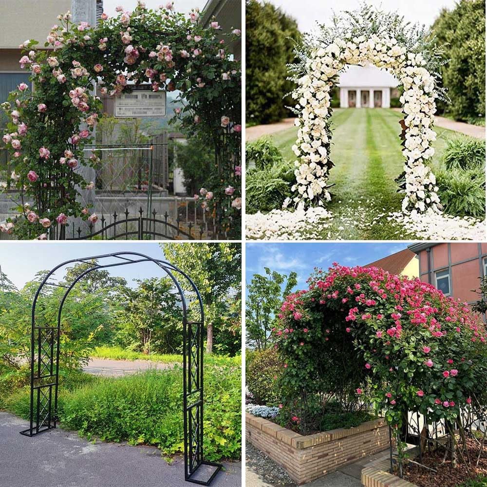 Arche Jardin pour Grimpantes, Arceau à Rosier Grande, Large 140cm 180cm 220cm 260cm 300cm 340cm pergola en Metal, Robuste Arche de Mariage Acier(Black,340cmx230cm)