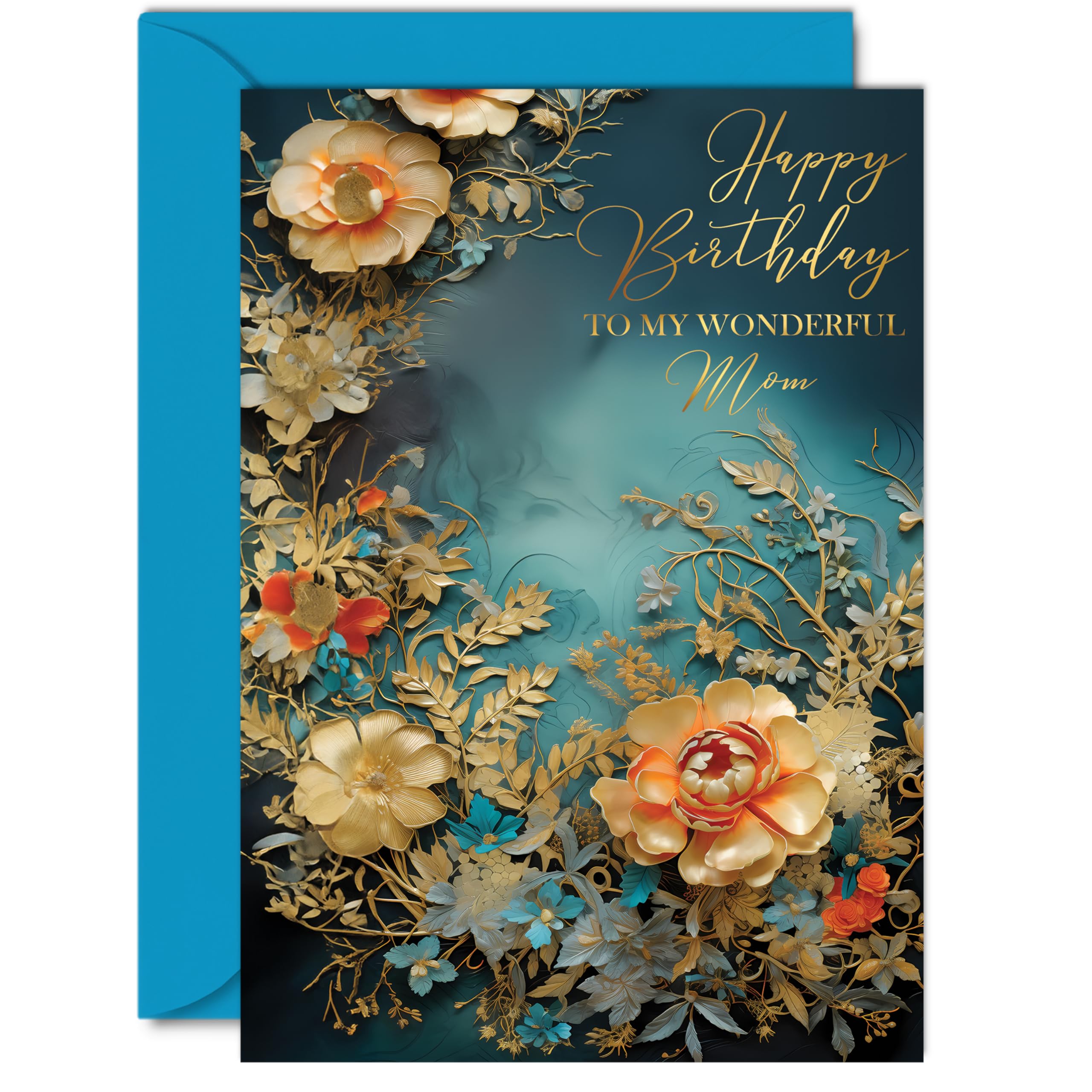 Beautiful Gold Birthday Cards for Mom, Wonderful Golden Flowers