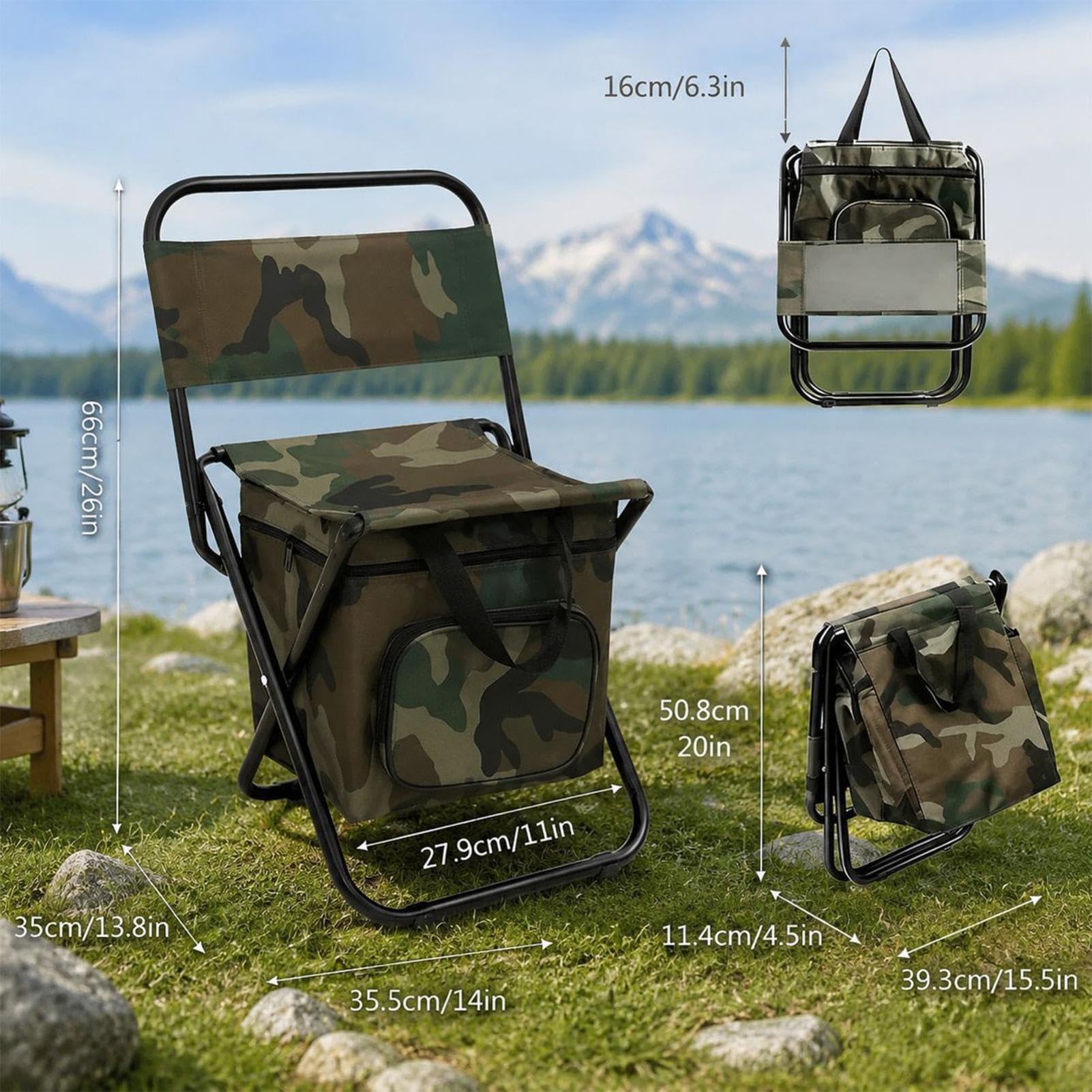 Genérico Taburete Plegable Asiento Ligero de Camuflaje con Almacenamiento