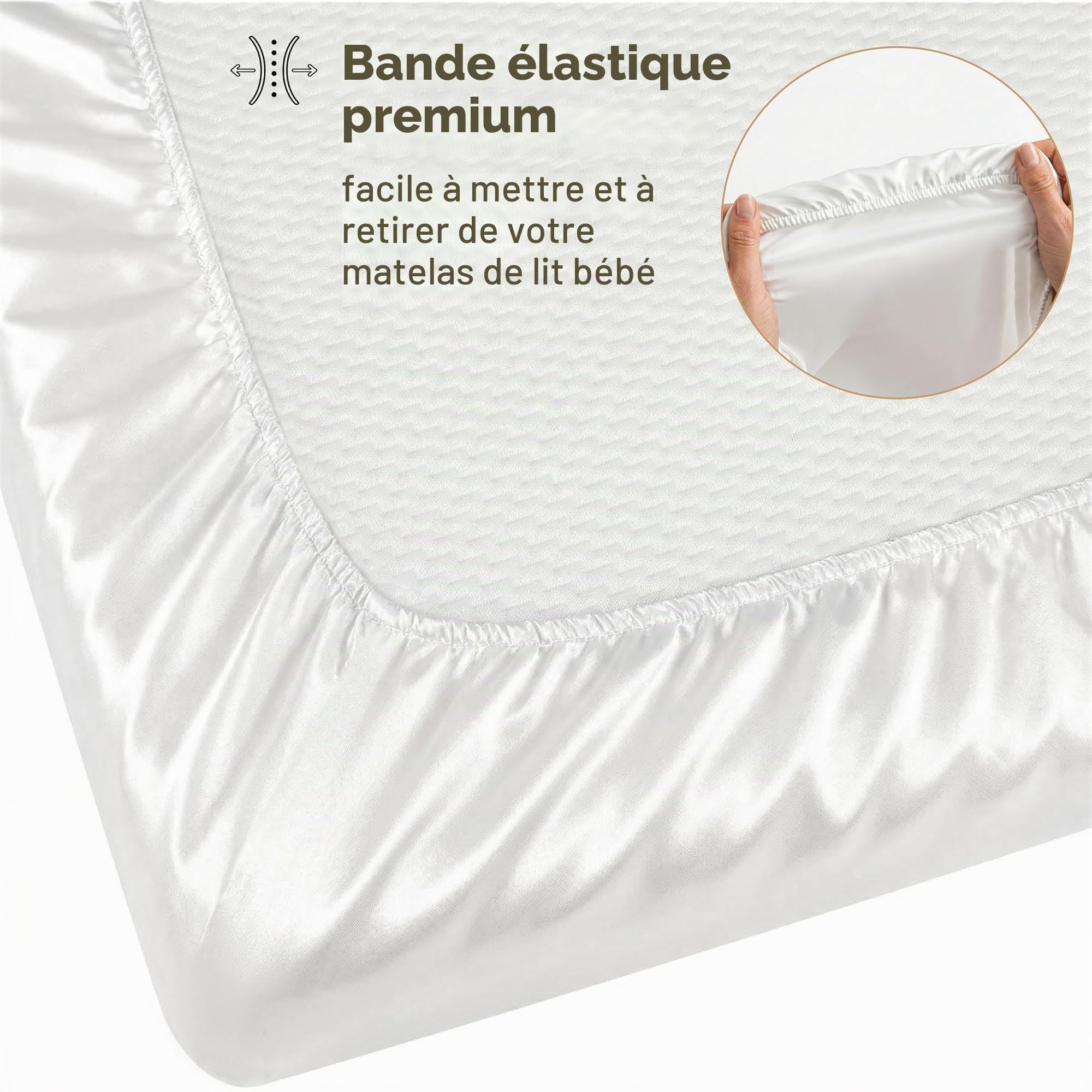 Pro Goleem Lot de 2 draps-housses en satin doux et soyeux, parfaits pour les bébés aux cheveux sensibles, blancs et gris, 132,1 x 71,1 x 20,3 cm - Unisexe