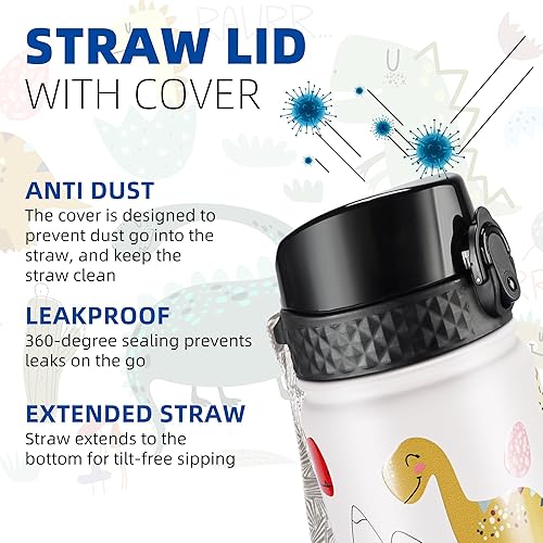 Miniatura 2 de Fanhaw Botella de agua de acero inoxidable aislada de 18 onzas con tapa con pajilla, a prueba de fugas y sudor, con tapa antipolvo (blanco, lindo