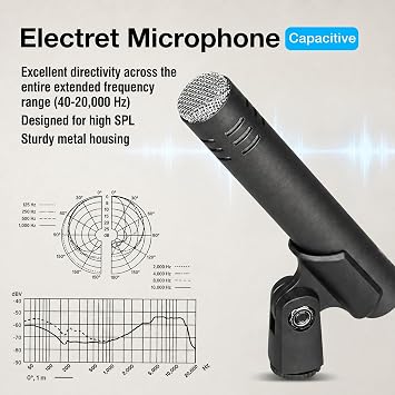 7 Piece Drum Mic Kit, Kick Drum Mic (Whole Metal) for Snare Drums, Cymbals, Electric Guitars, and Percussion Instruments Complete with Thread Clip, Mics Holder