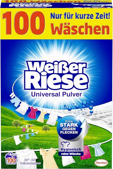 Weißer Riese Universal Powder (100 Wash Loads), Extra Strong Against Stains, High Capacity Washing Powder, Ideal for Families with Children