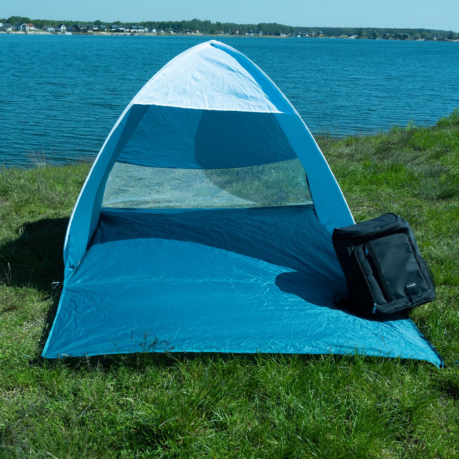Tienda de playa Pop Up para 2 personas, 150 x 120 x 110 cm, protección contra el viento y los rayos UV 30+, refugio de playa, para bebés, niños y adultos, color azul 23479