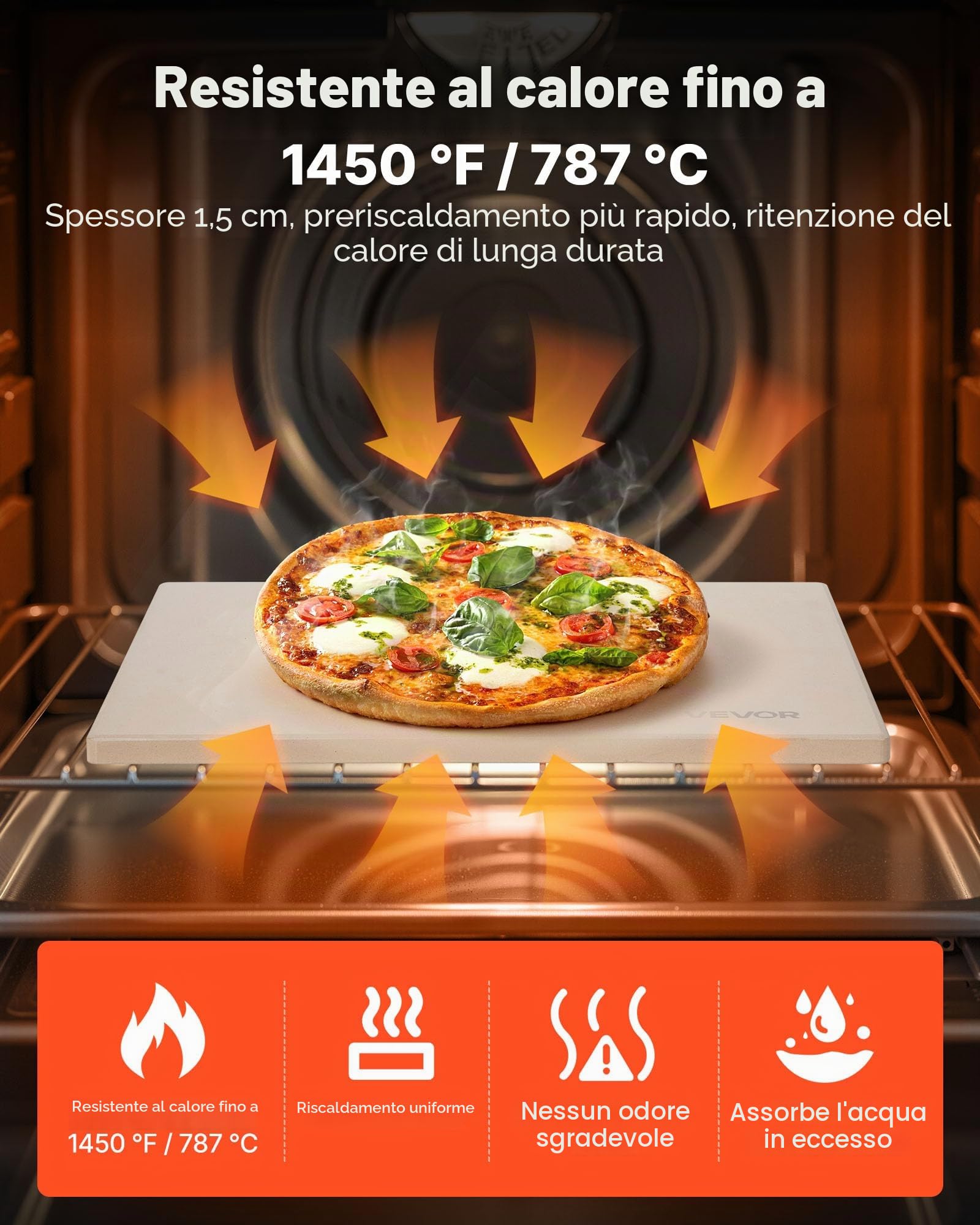 VEVOR Pietra per Pizza, Pietra da Forno per Pizza Rettangolare in Cordierite da 380 x 300 x 15 mm, con Raschietto, Cordierite Resistente al Calore, per Forno da Cucina, Cottura di Pane