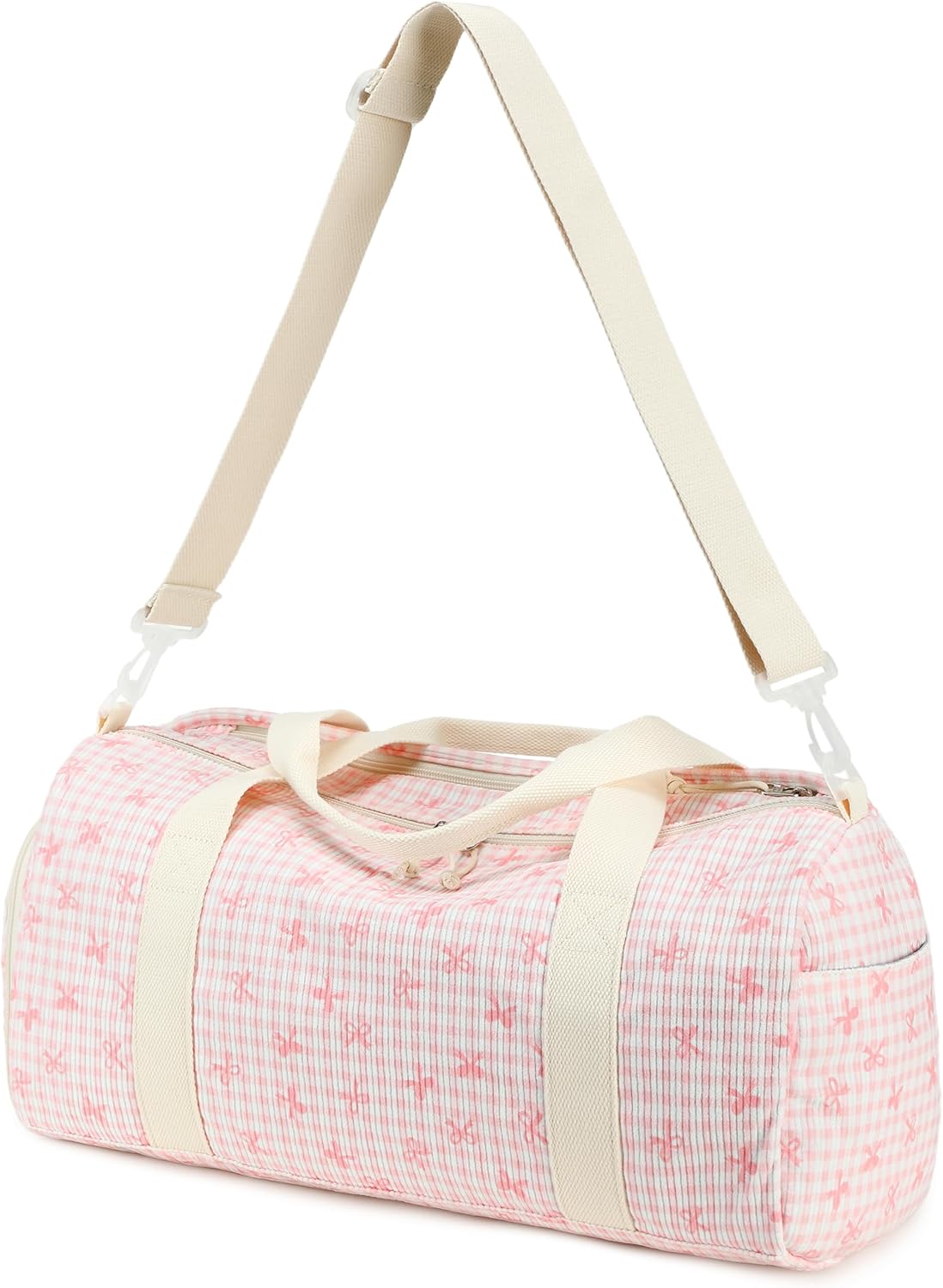 LEDAOU Kids Duffle Bag Girls Overnight Travel Sport Gym Bag Weekender Carry On Shoulder Dance Bag with Shoe Compartment & Wet Pocket (Pink Bow Checkered) - Image 8