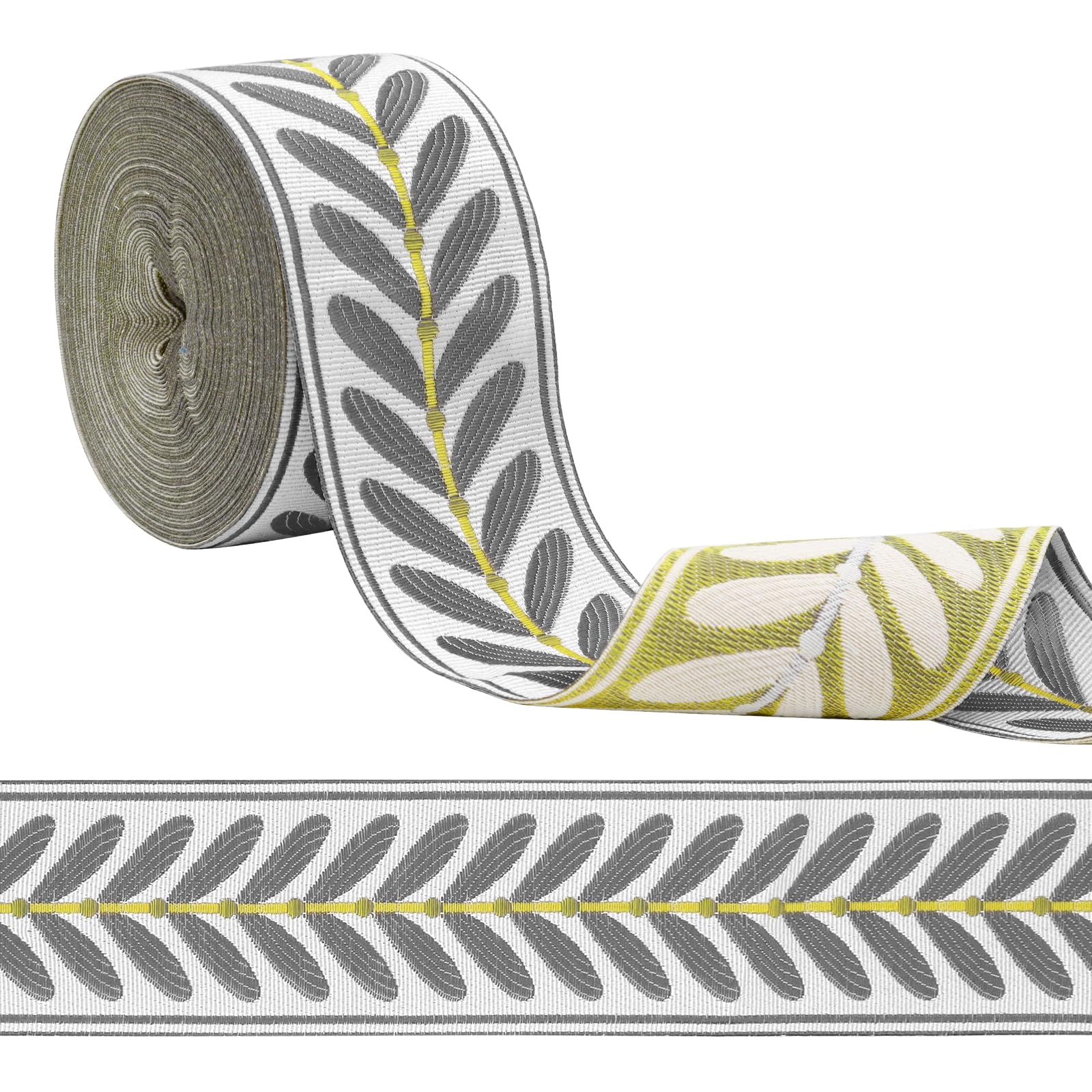 yuuzue 10.9 Yards Jacquard Ribbon Fabric Trim 2.4 Inch Leaf Pattern Jacquard Woven Embroidery Decorative Ribbon for DIY Sewing Crafts Handmade Bag Belt Clothing Decoration Curtain Trim Home Decor
