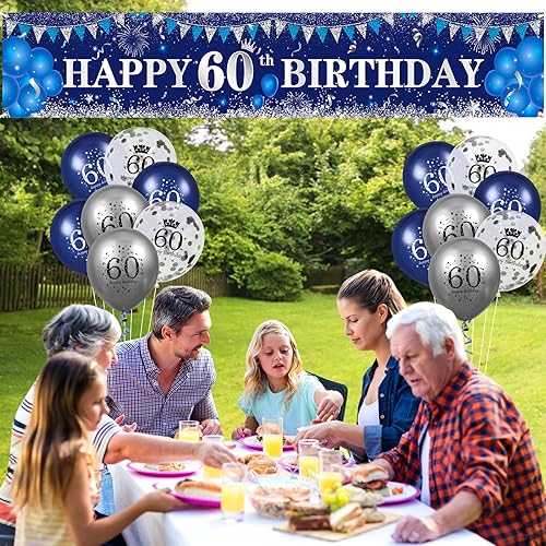 Miniatura 13 de Decoraciones azules de cumpleaños número 10 para niños y niñas, pancarta y globos de feliz cumpleaños número 10 azul marino y plateado