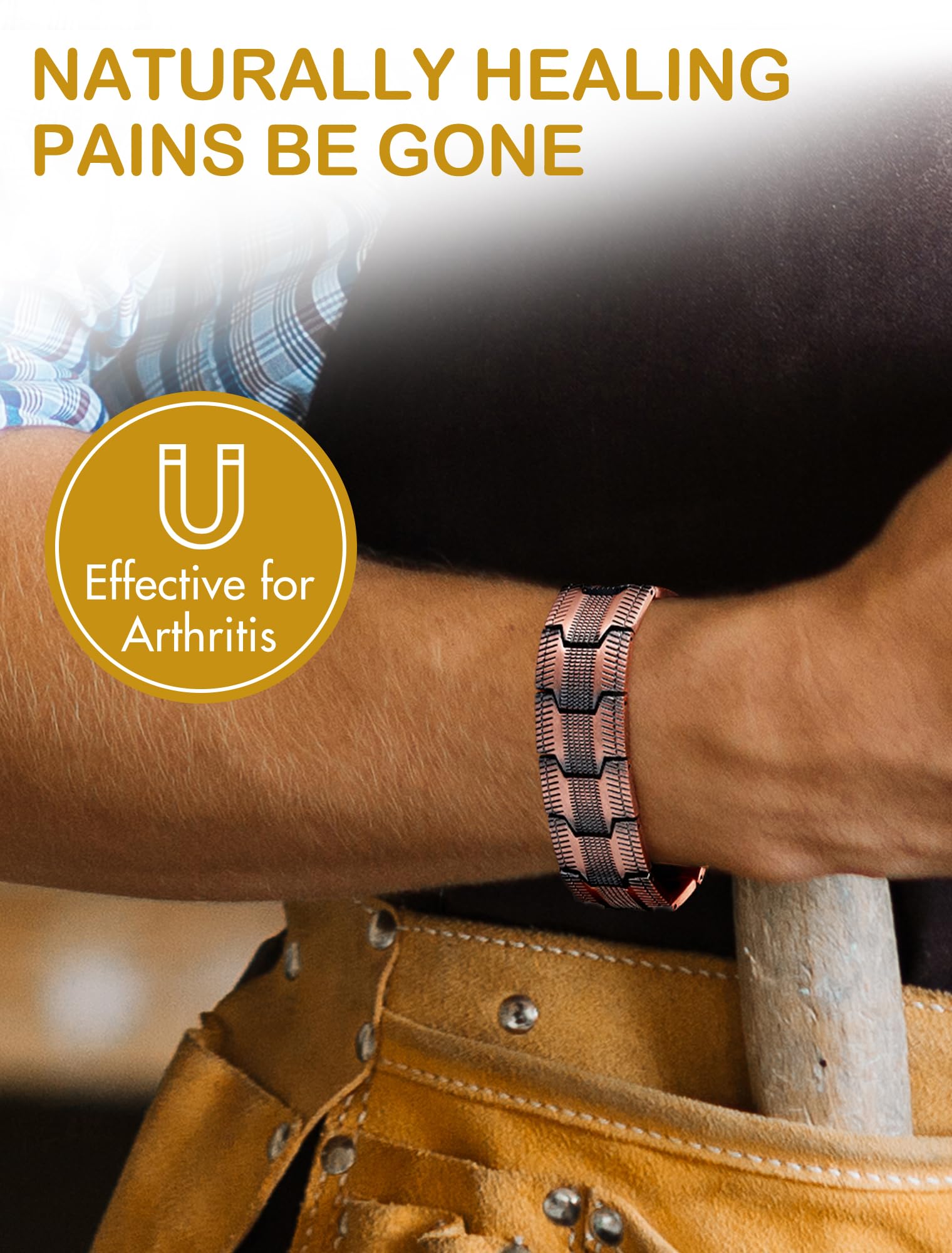 Feraco Pulsera de cobre de desintoxicación linfática para hombres, pulsera terapéutica de terapia magnética terapéutica con 3 filas de imanes ultra fuertes para dolor de artritis y túnel carpiano