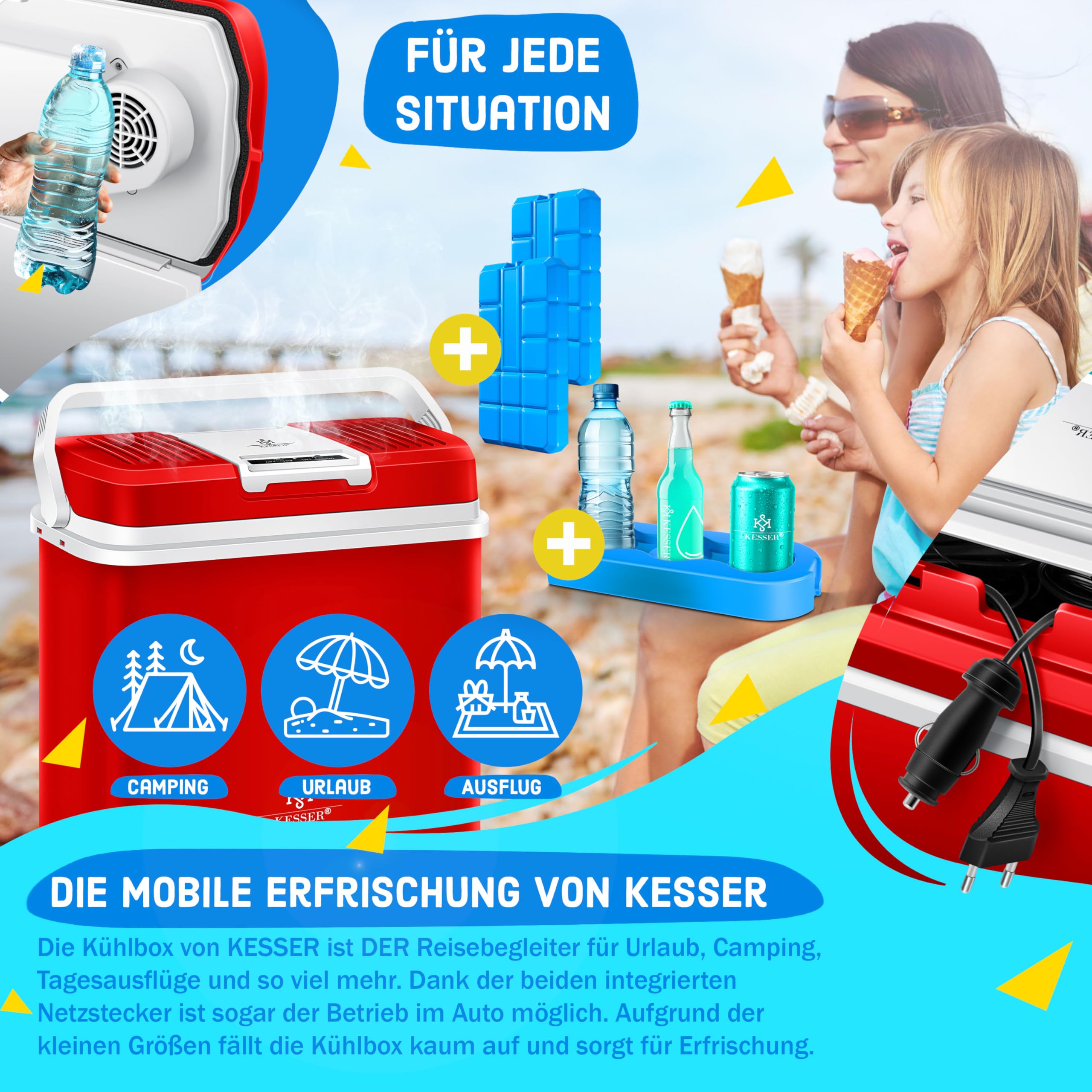 KESSER® koelbox 24 liter, KOELT en VERWARMT | thermo-elektrische koelbox incl. 2x koelbatterij | 12 volt en 230 volt | minikoelkast voor auto, boot, camping, strand | Antraciet