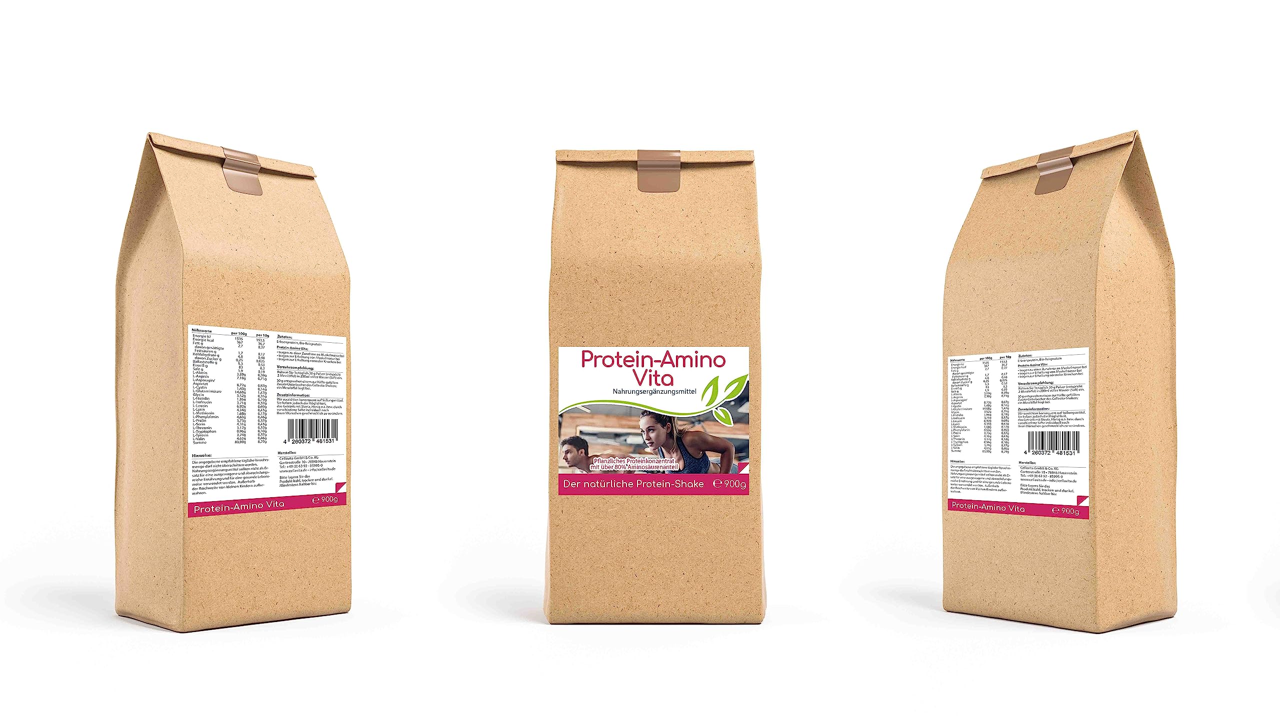 Cellavita | Protein-Amino Multi-Synergie Vita | Natürlich pflanzliches Erbsenprotein Reisprotein | Protein Eiweiss Aminosäure Shake Pulver | 30 Portionen - 900g
