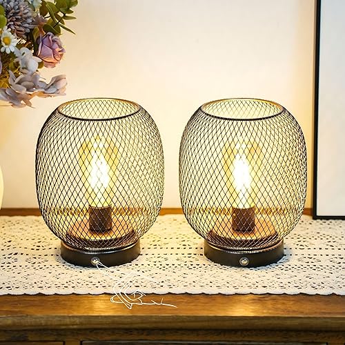 Miniatura 10 de JHY DESIGN Lámpara decorativa de jaula de metal de 8.7 pulgadas de alto, funciona con pilas, luz blanca cálida inalámbrica con bombilla LED estilo