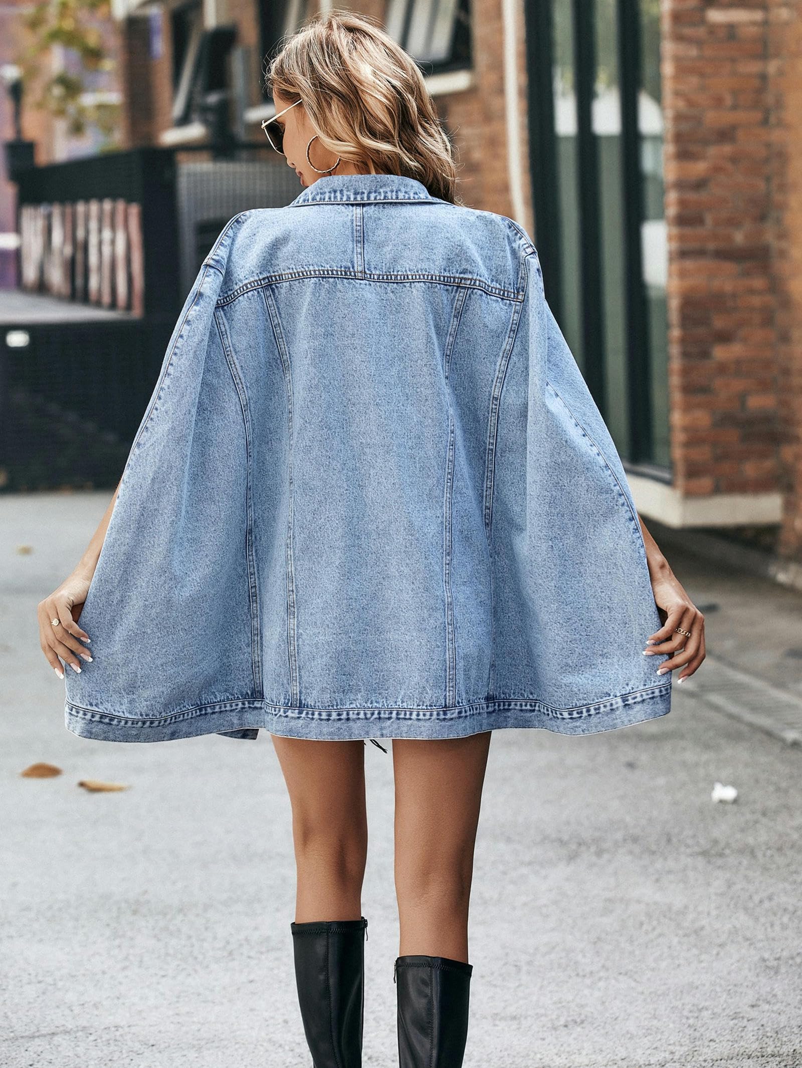 Giacca Jeans Donna Giacca Lunga Irregular Loose Denim da Donna-Blu-L